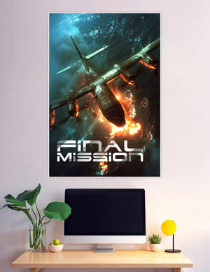 Final Mission poster with burning military aircraft over ocean