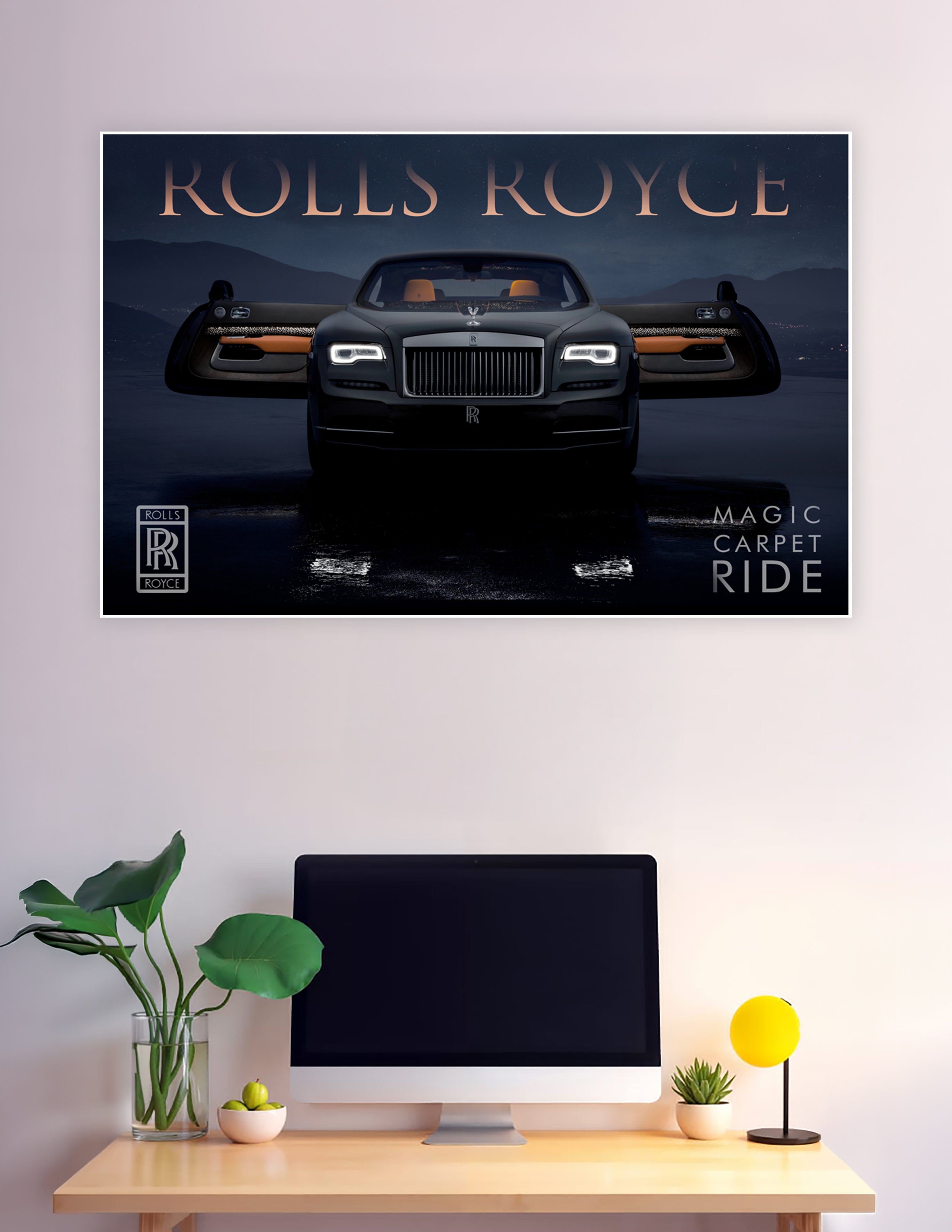 Rolls Royce Wraith black luxury car poster night backdrop