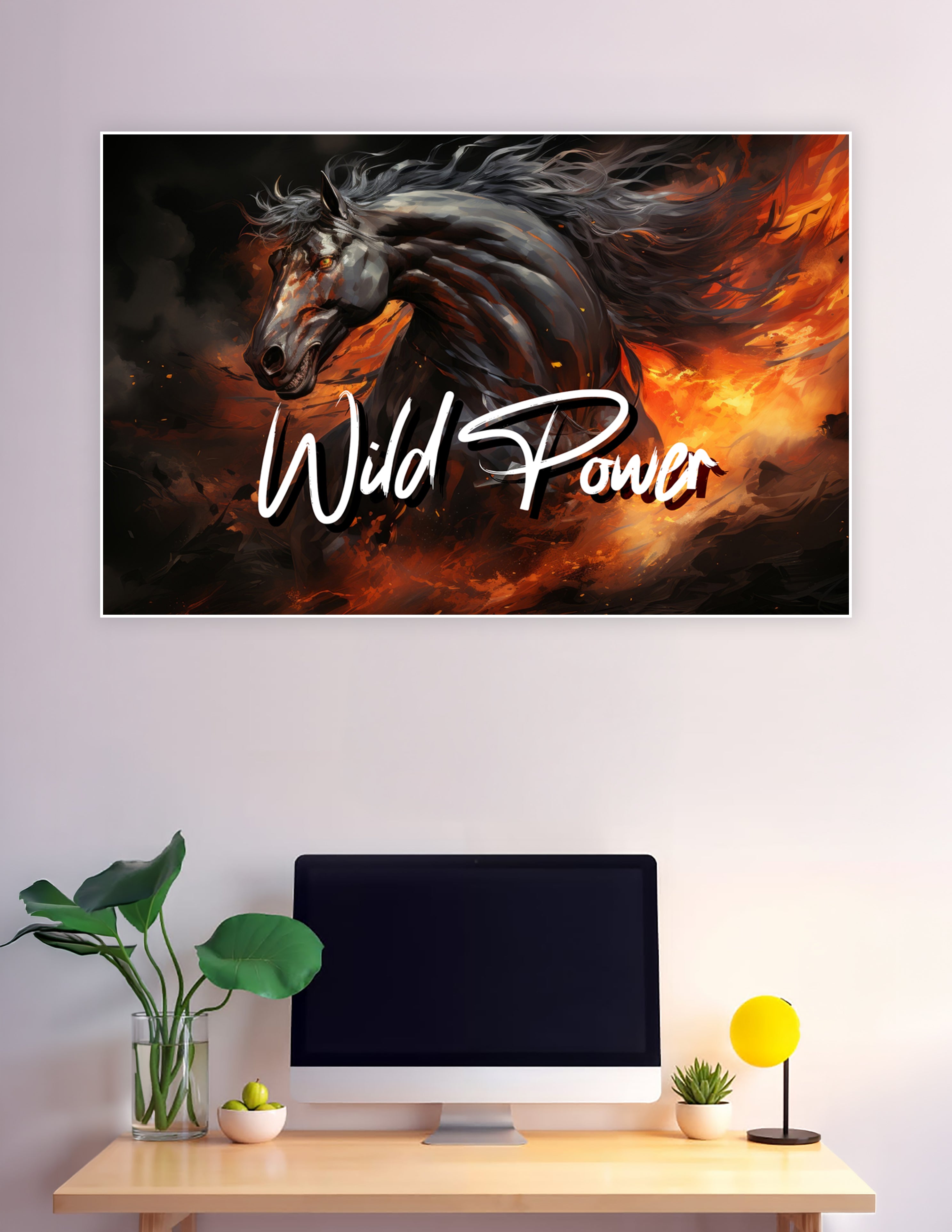 Dark horse bursting through fire wild power fantasy poster