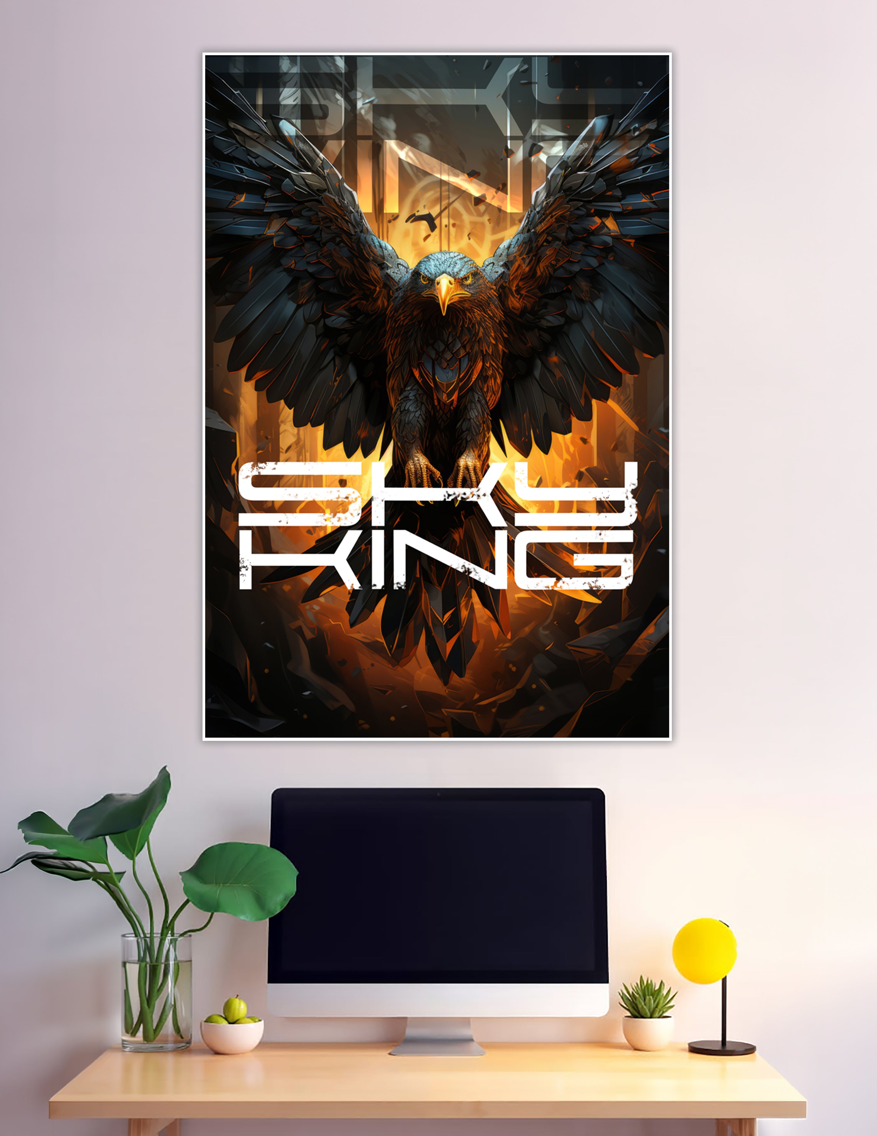 Fierce eagle wings spread fire Sky King poster
