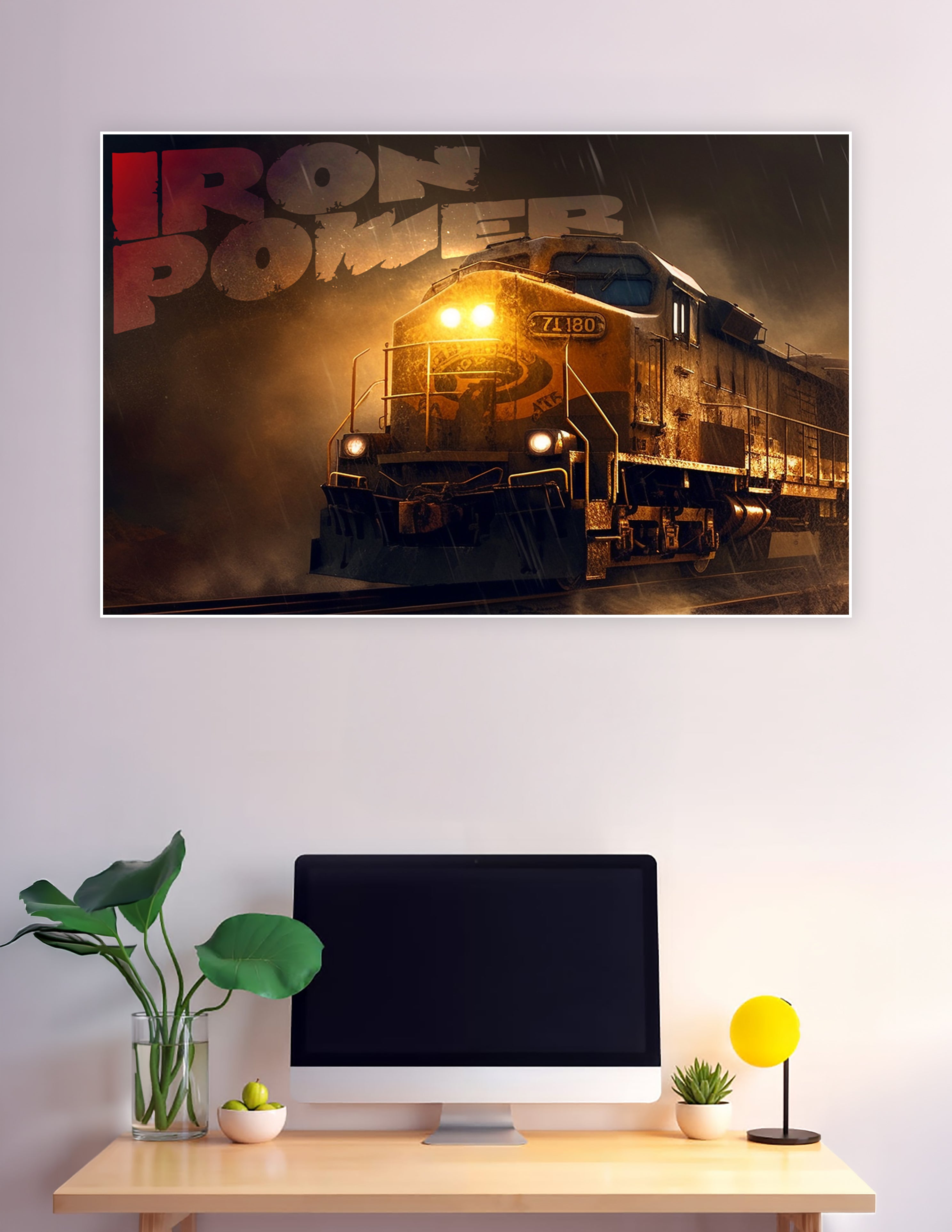 Dramatic locomotive train poster in stormy night scene