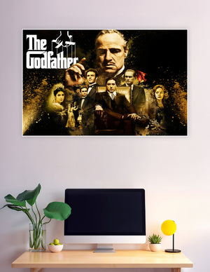 The Godfather movie poster with Corleone family cast