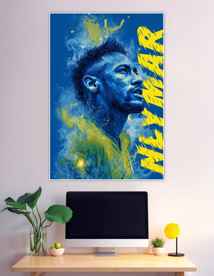 Neymar abstract blue yellow Brazil football portrait poster