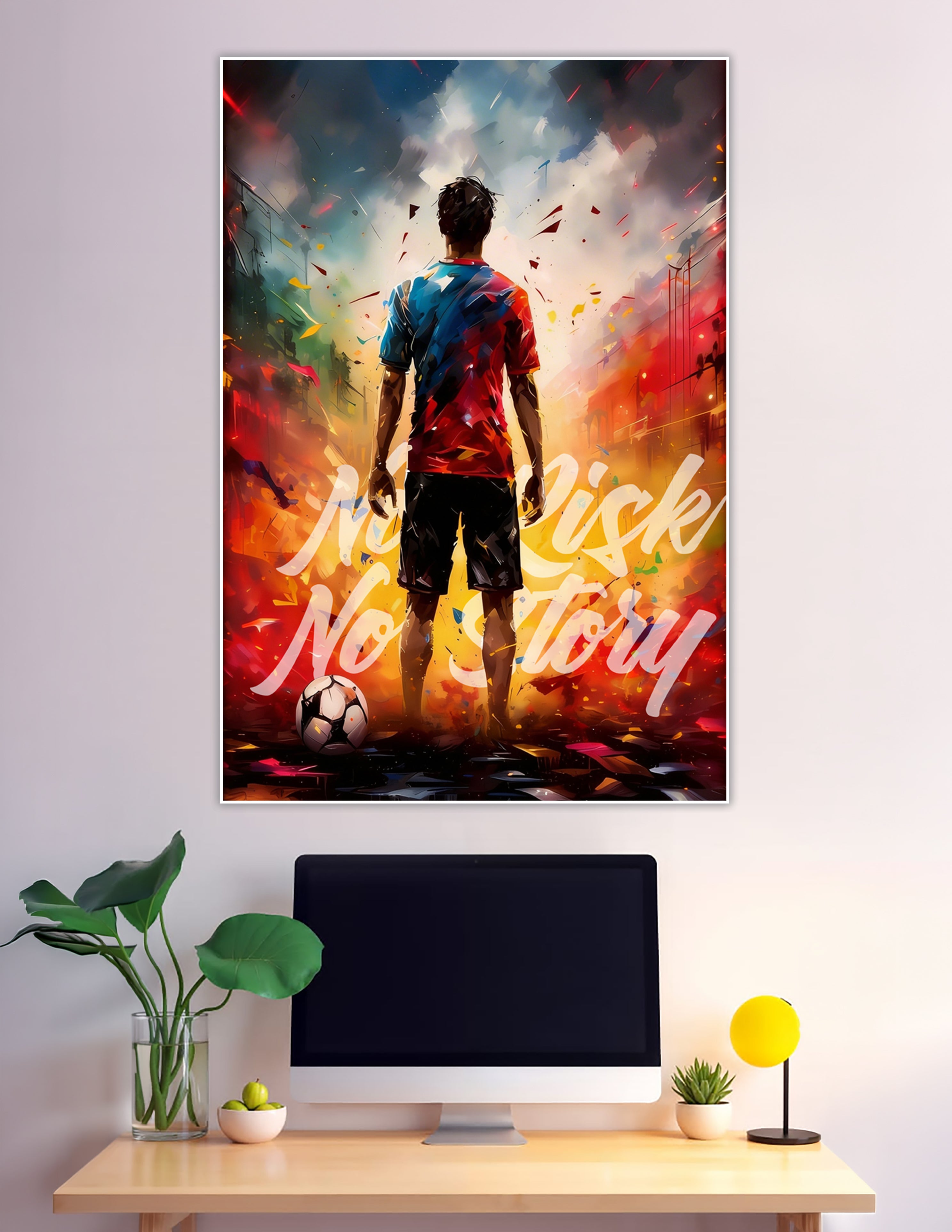 Soccer player silhouette with colorful explosion motivational poster