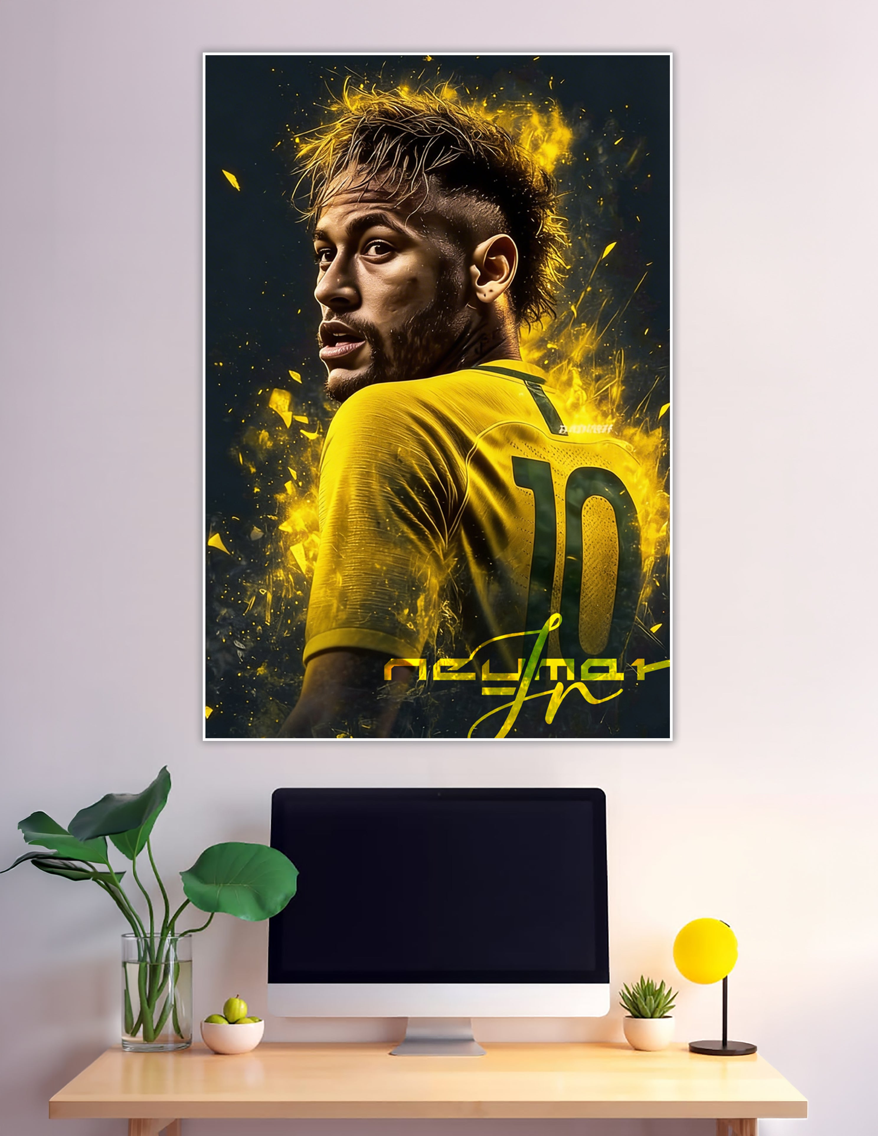 Neymar Jr Brazil number 10 yellow jersey glowing poster