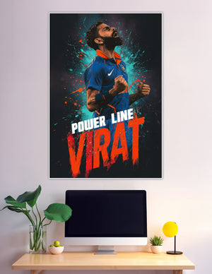 Virat Kohli illustrated cricket celebration poster blue jersey