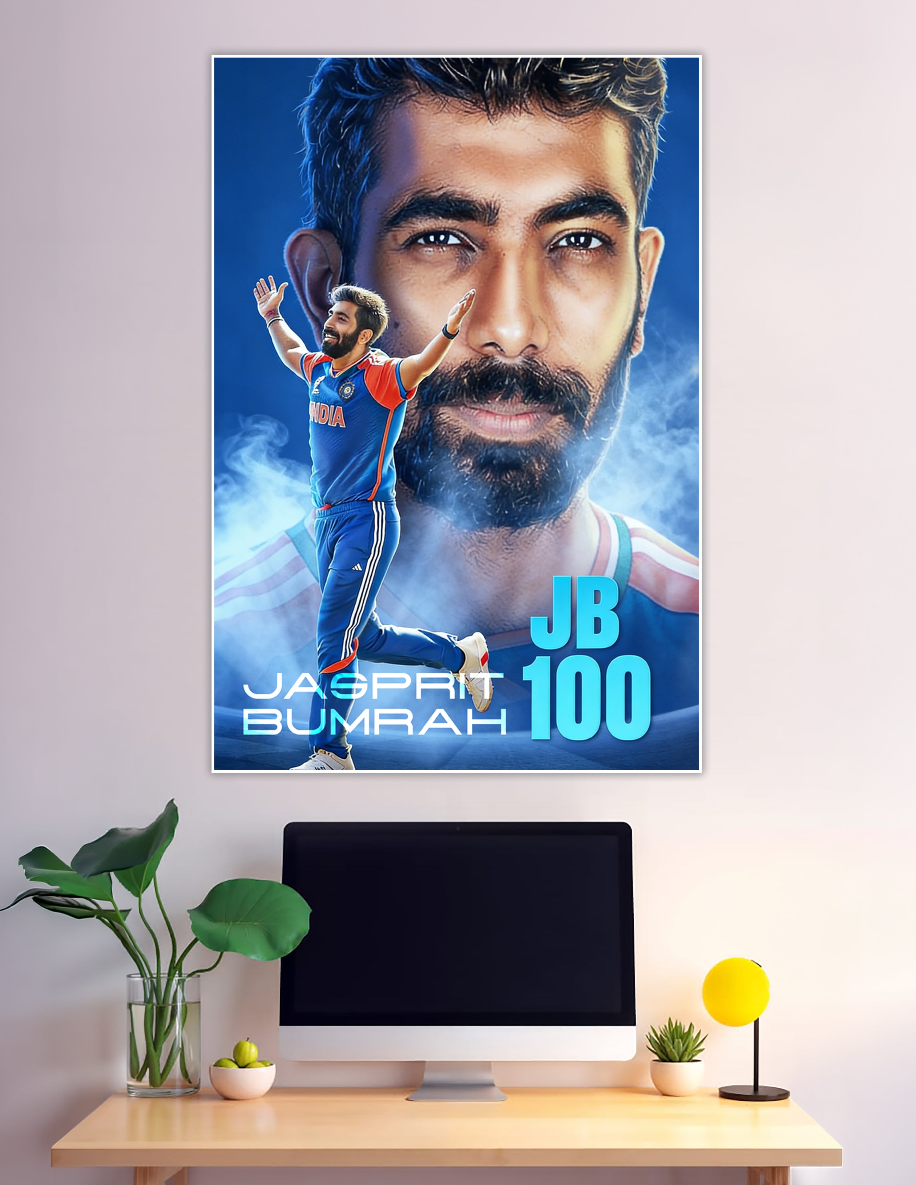 Jasprit Bumrah JB 100 Team India cricket celebration poster