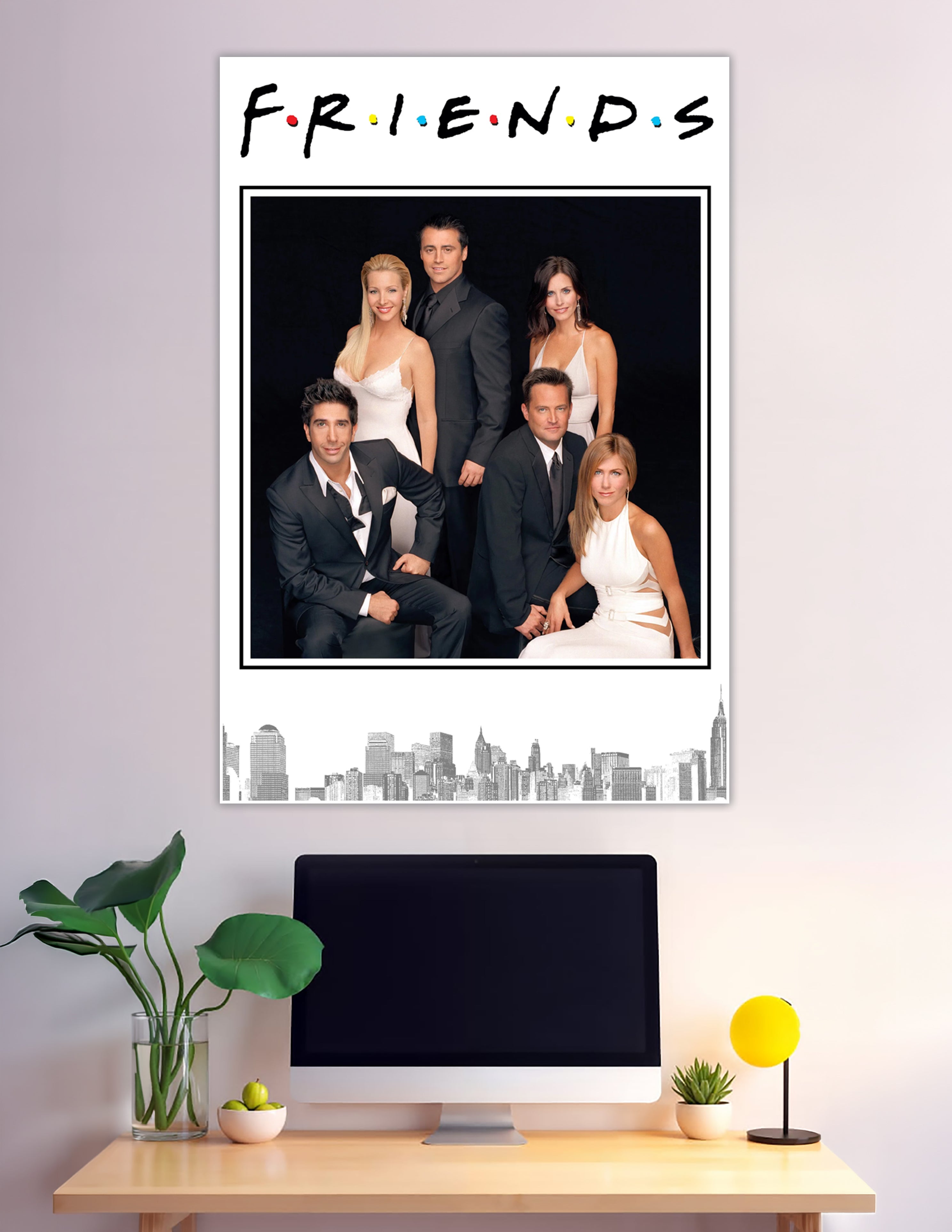 Friends TV show cast elegant portrait poster with NYC skyline