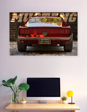 Rear view 1968 red Ford Mustang GT California poster