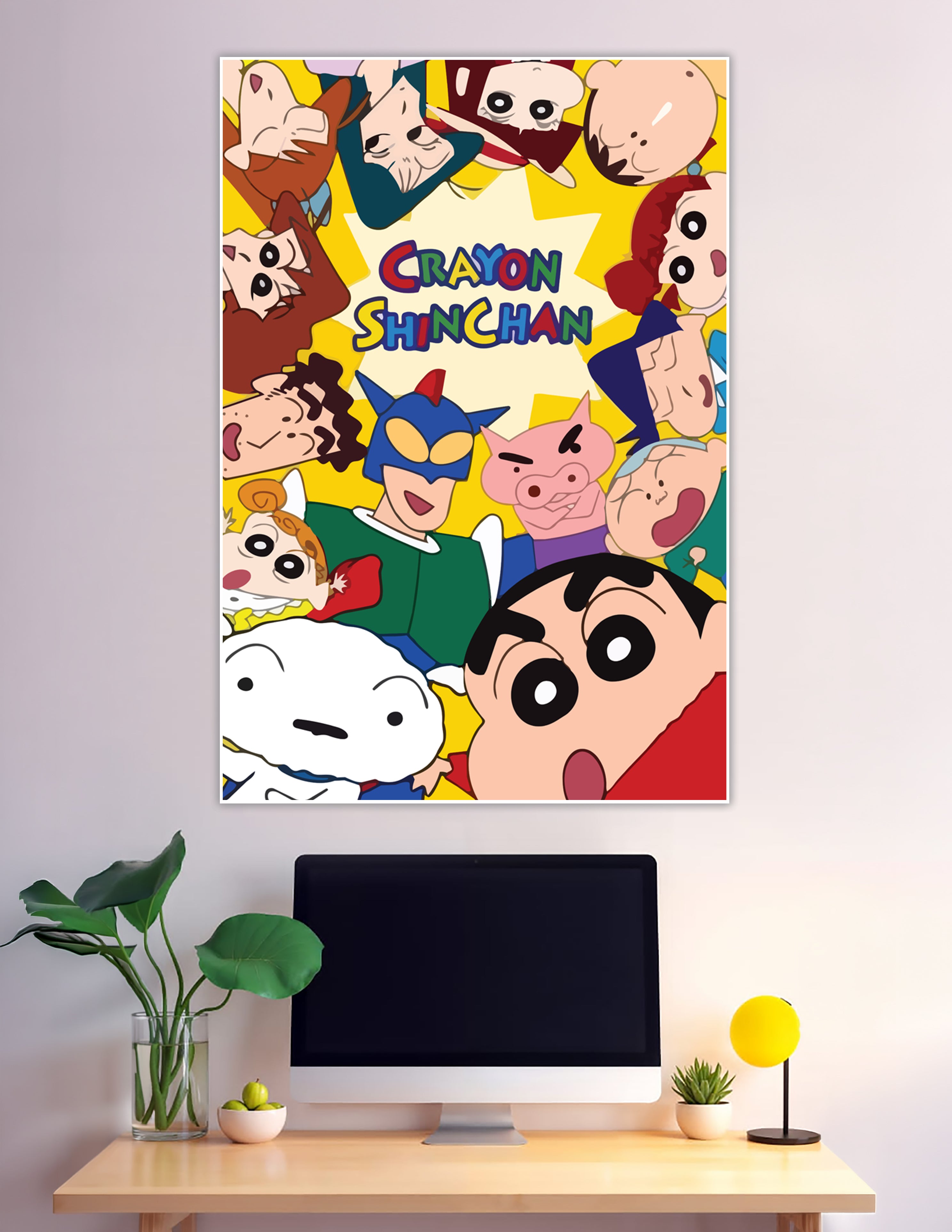 Crayon Shin-Chan colorful anime characters starburst poster
