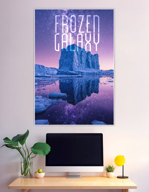 Frozen Galaxy iceberg poster with purple Milky Way sky
