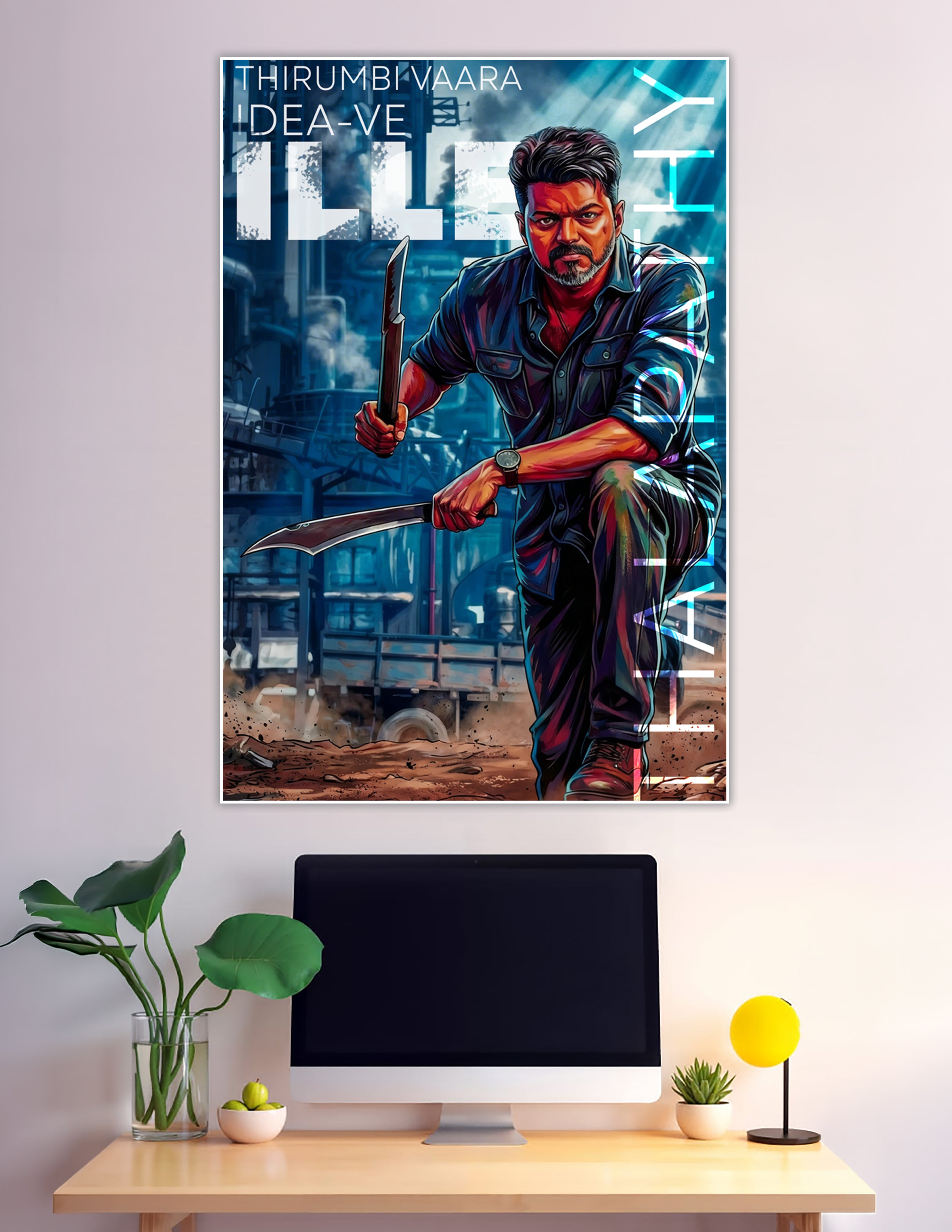 Thalapathy Vijay action pose dual blades Tamil movie poster