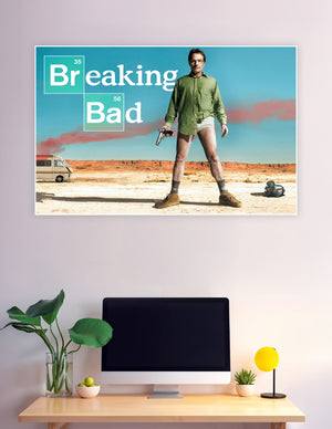 Breaking Bad Walter White standing in desert holding gun