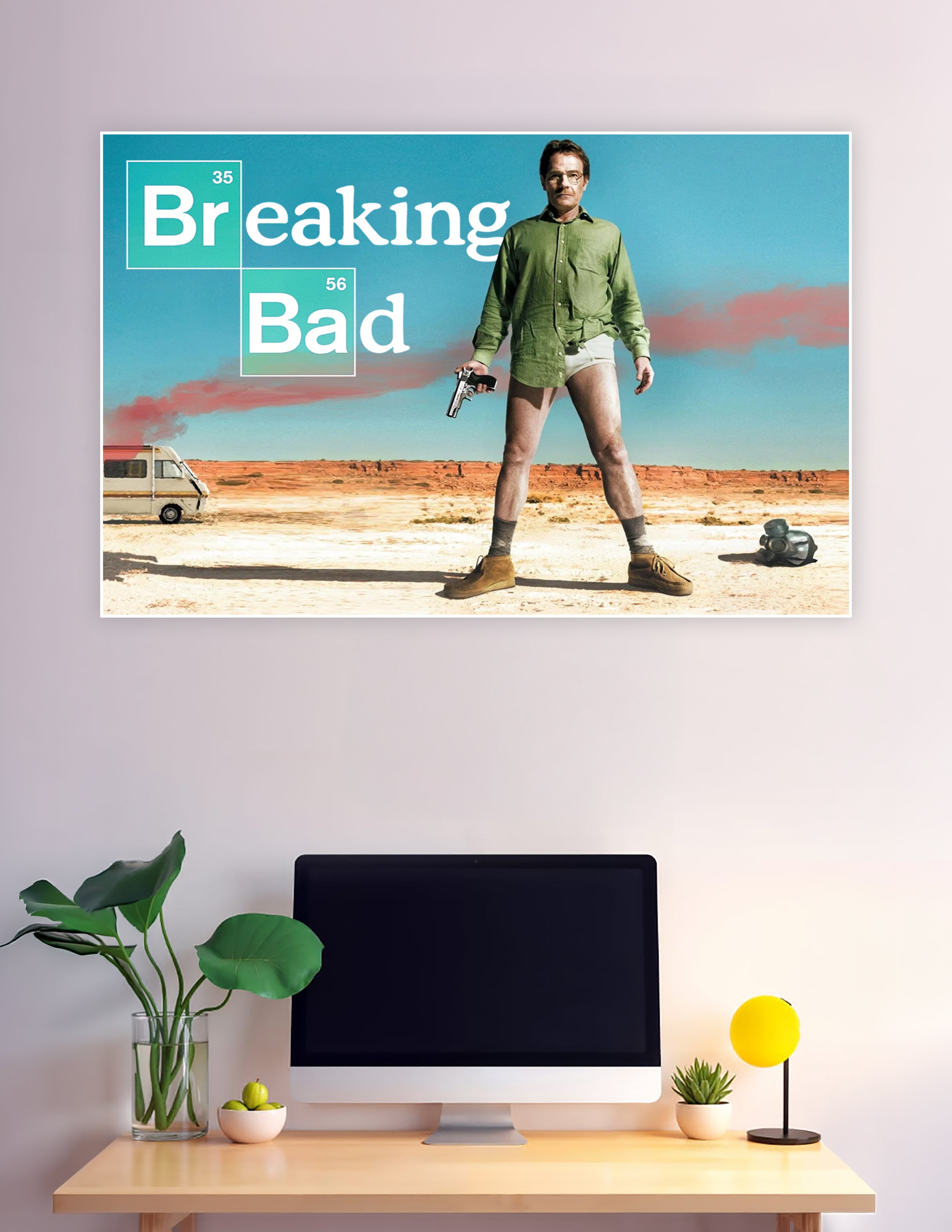 Breaking Bad Walter White standing in desert holding gun
