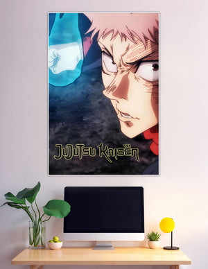Itadori Yuji close-up with cursed energy Jujutsu Kaisen poster