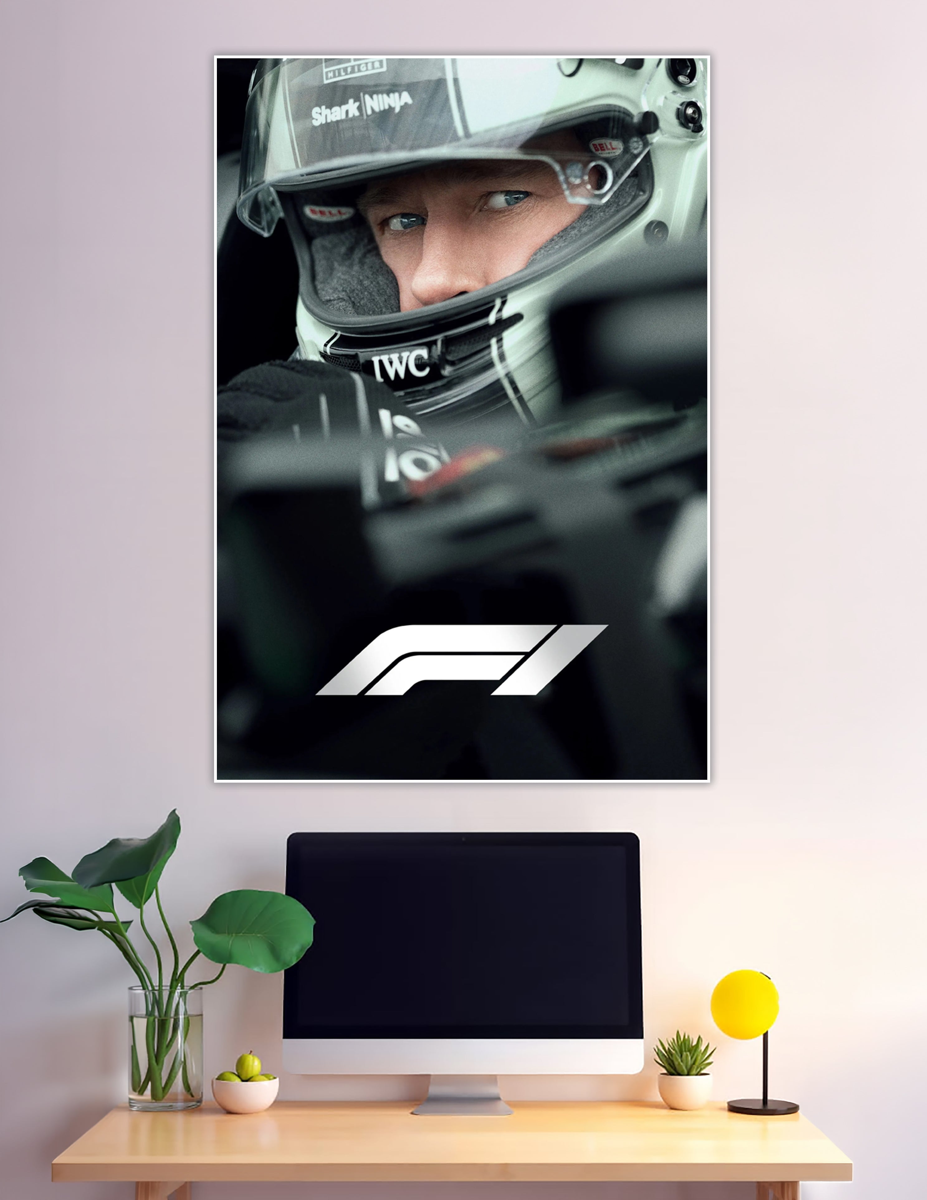 F1 driver in helmet focused inside racing cockpit