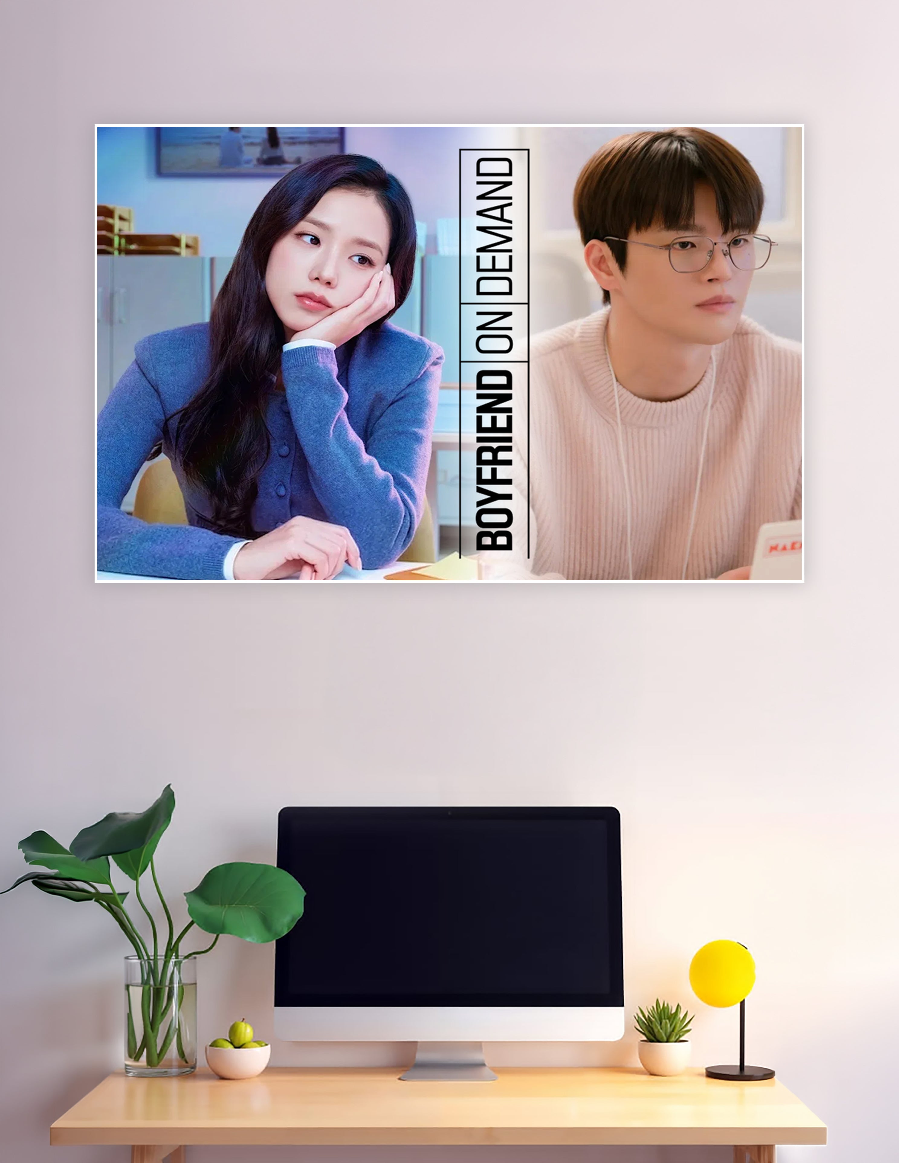 Boyfriend On Demand Korean drama promotional poster featuring two lead actors in a soft blue and neutral romantic composition