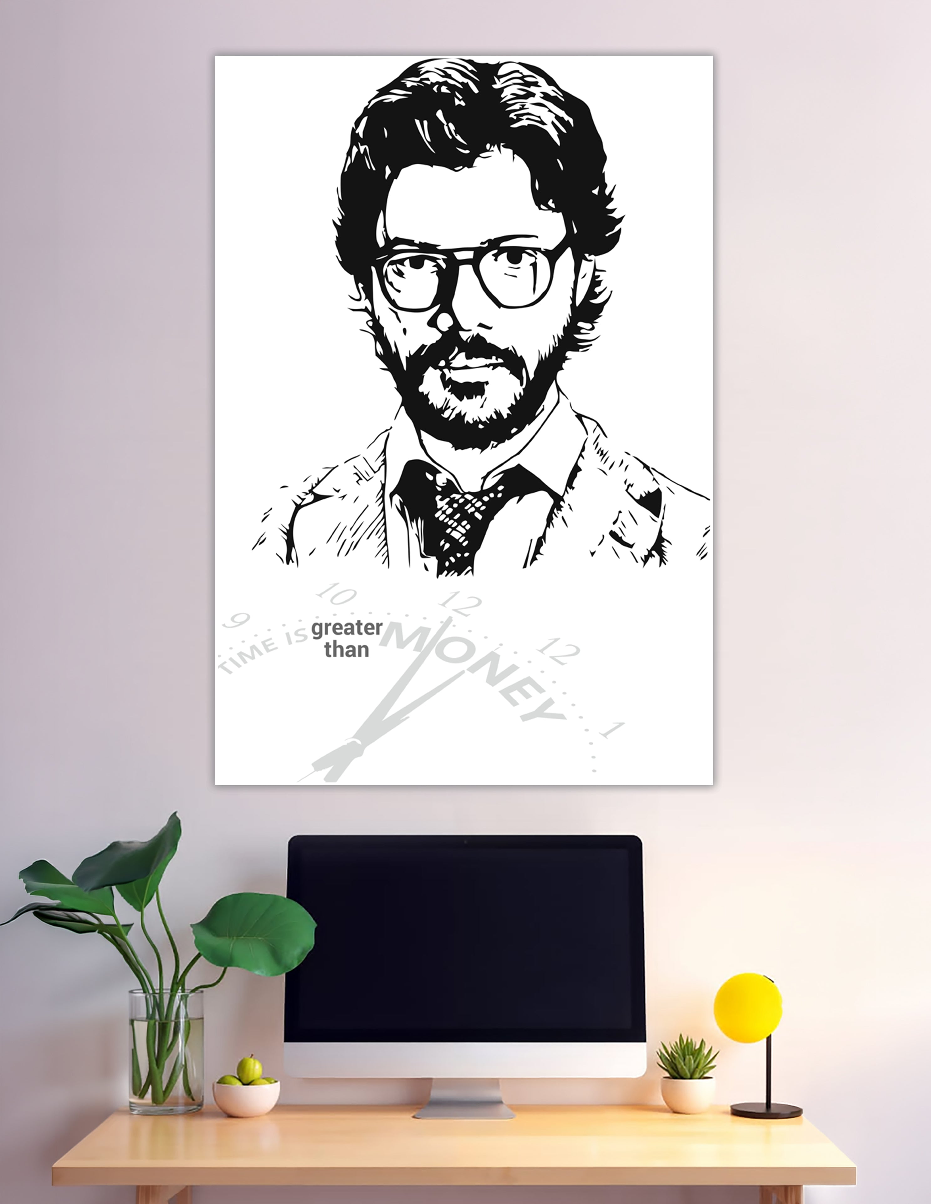 Black and white stencil portrait poster time greater than money