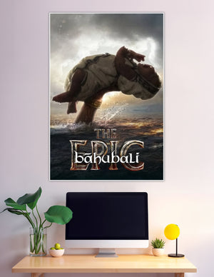 Baahubali warrior rising from stormy ocean epic poster