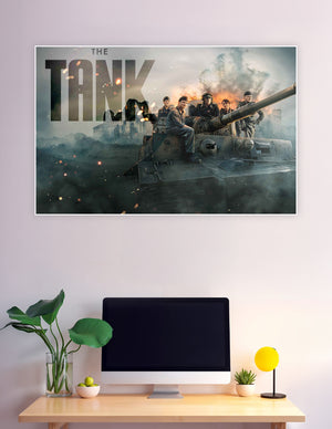 The Tank movie poster showing a WWII tank crew atop an armored tank with fire and smoke in the background