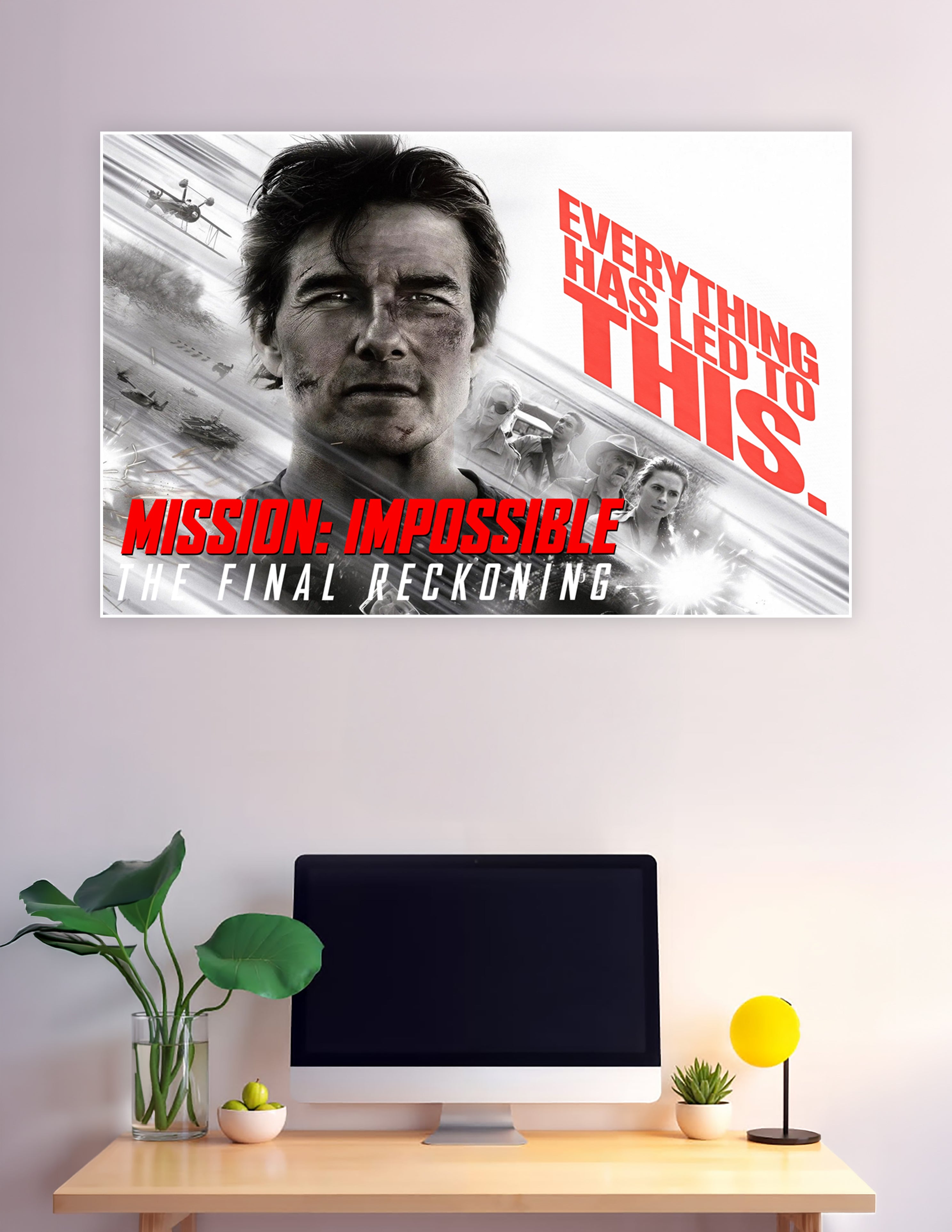 Mission: Impossible – The Final Reckoning movie poster featuring a dramatic monochrome close-up with bold red text reading 'Everything Has Led To This'