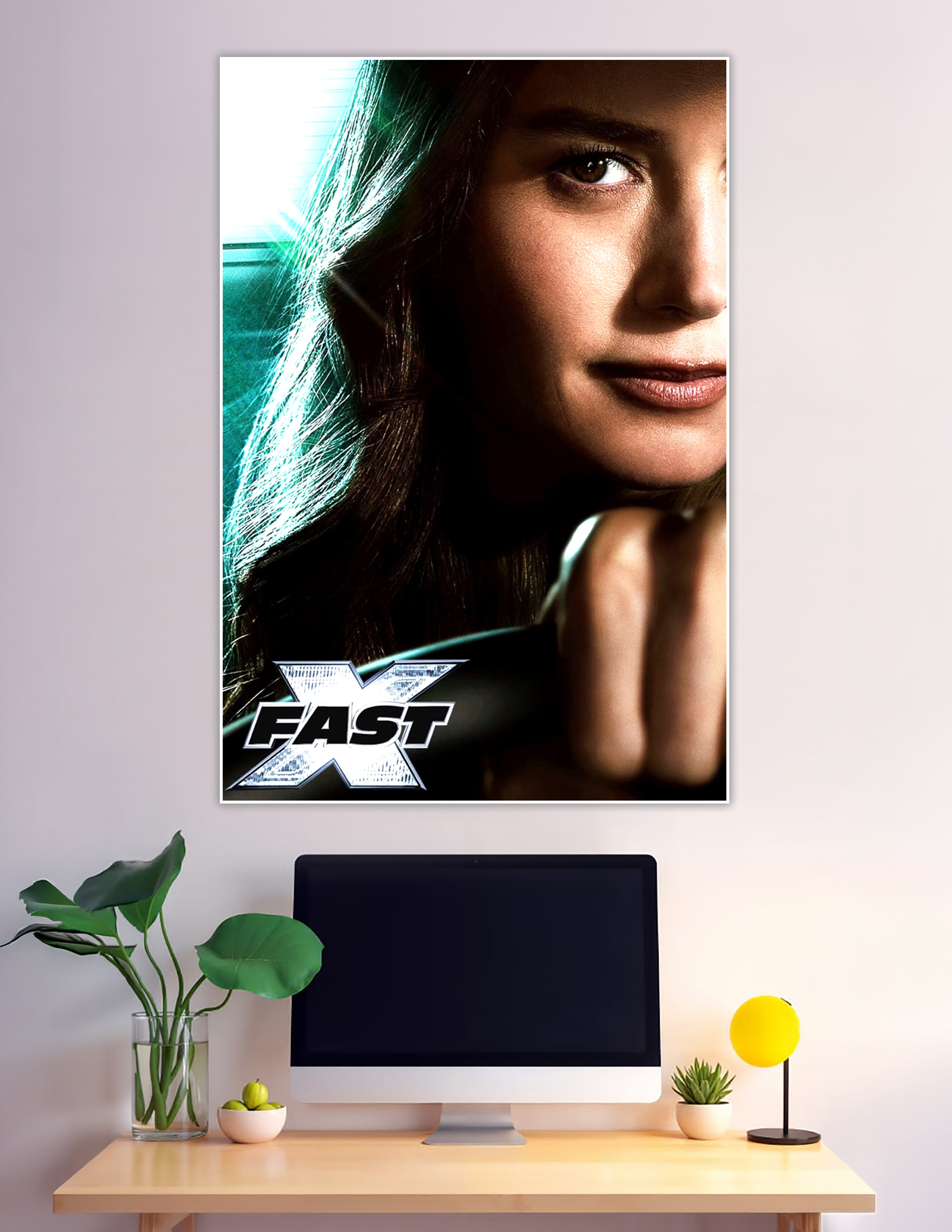Fast X movie poster featuring a dramatic close-up portrait of a woman with teal cinematic lighting and the Fast X logo