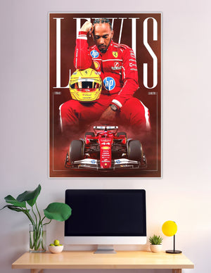 Lewis Hamilton Ferrari red race suit F1 car poster