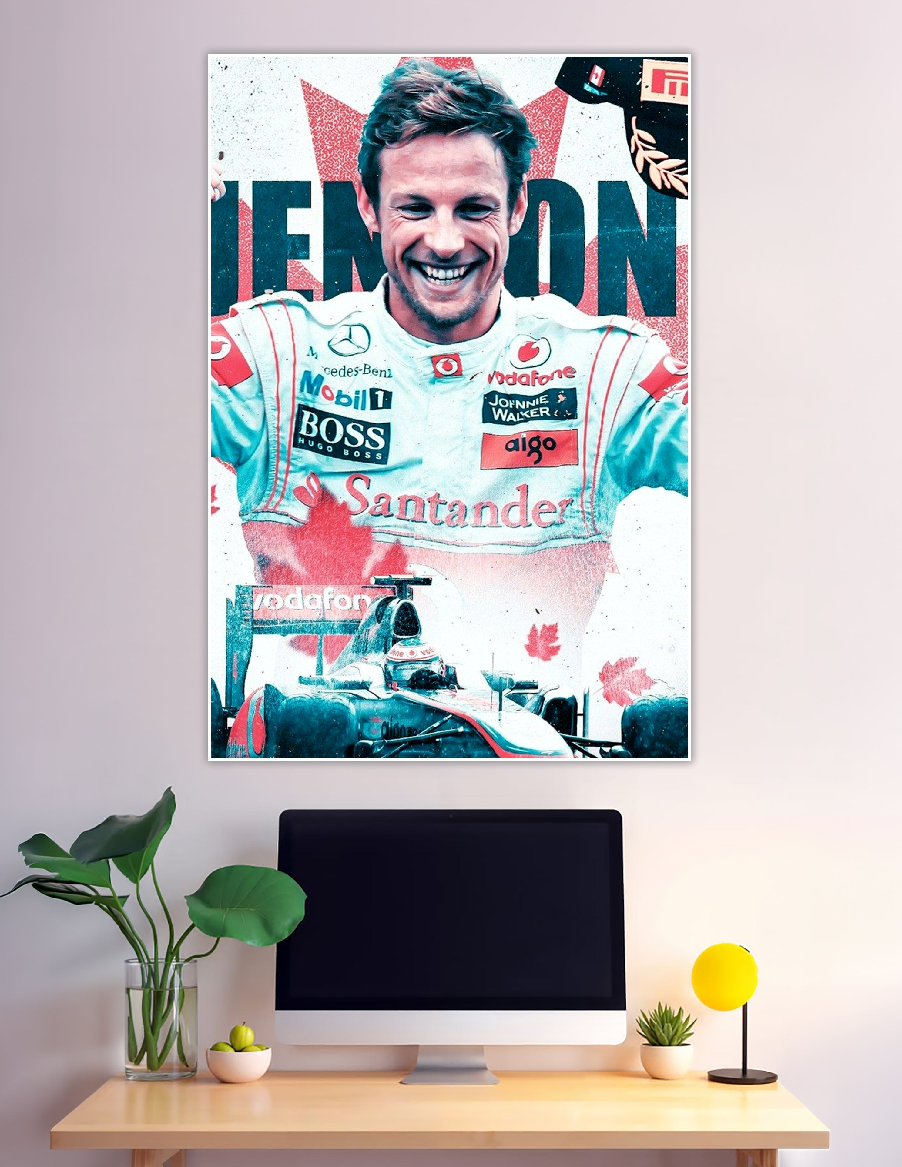 Smiling McLaren F1 driver celebrating championship victory poster