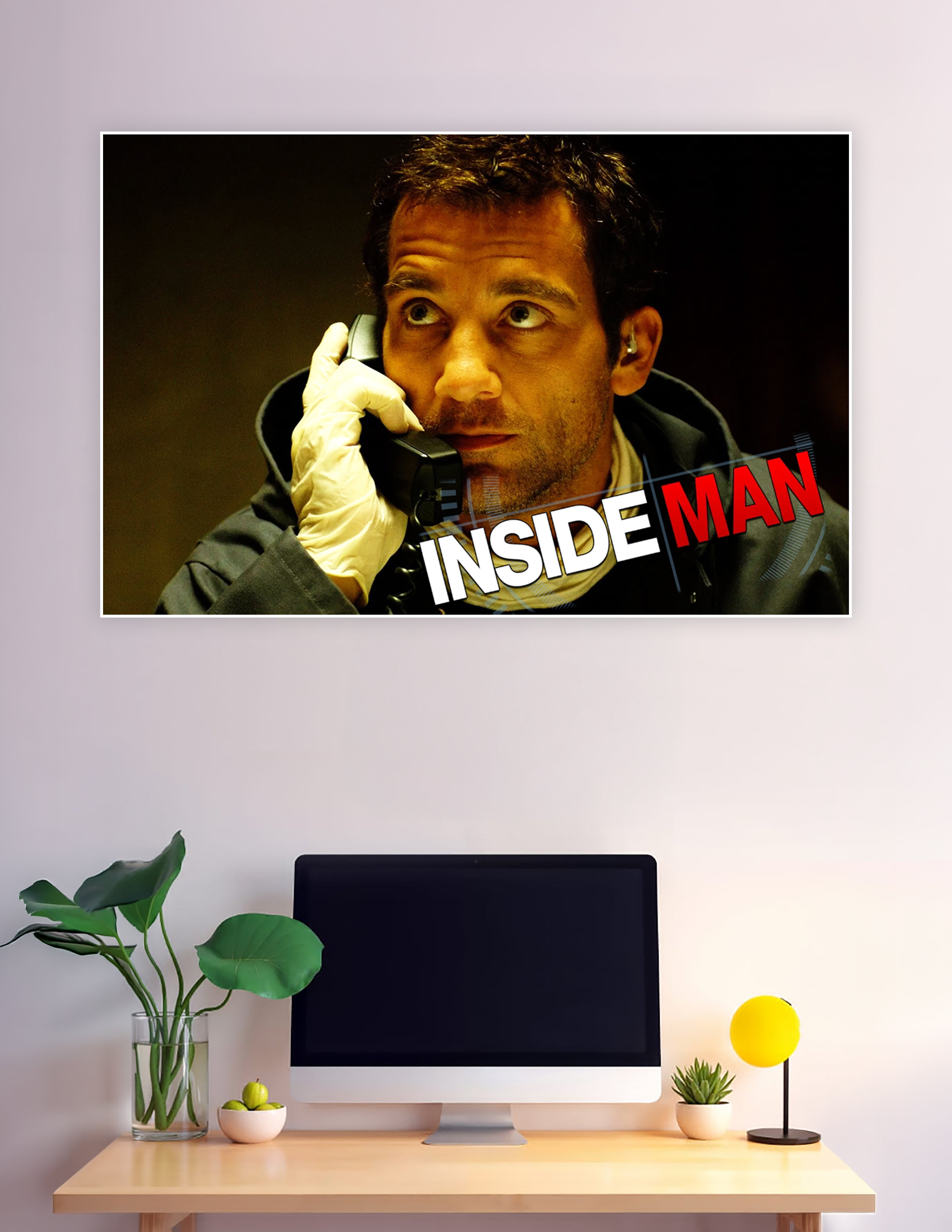 Inside Man movie poster man with gloved hand on phone