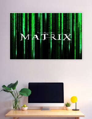 The Matrix movie poster with green digital rain code