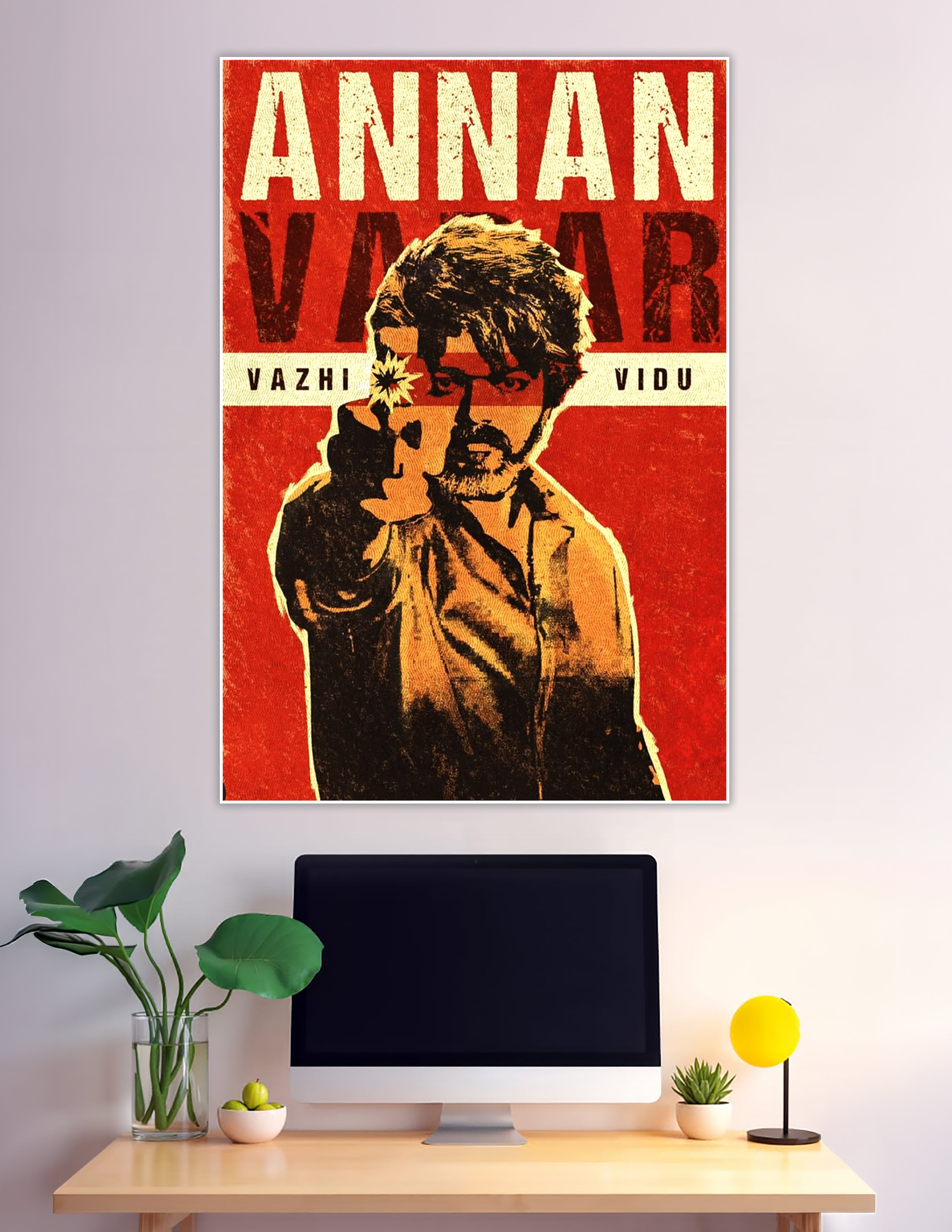 Annan Vaar retro Tamil action movie poster red background