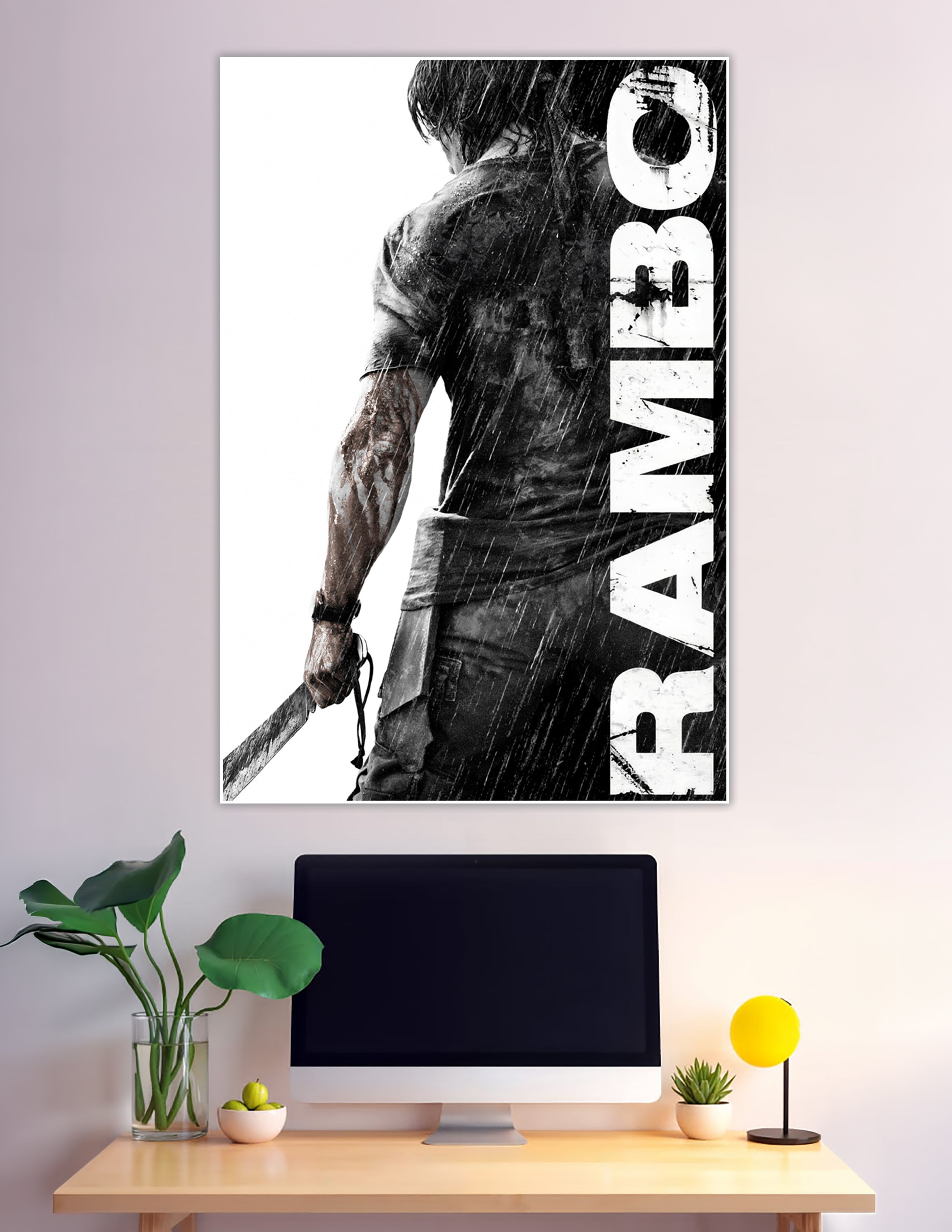 Rambo black and white movie poster warrior with machete