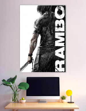 Rambo black and white movie poster warrior with machete