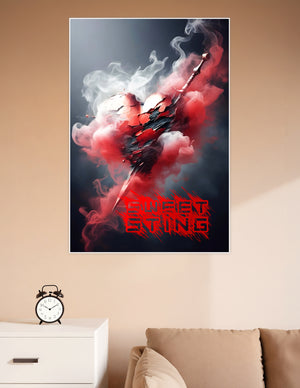 Dark fantasy poster showing a cracked red heart pierced by an ornate sword surrounded by crimson and white smoke with Swift Sting text