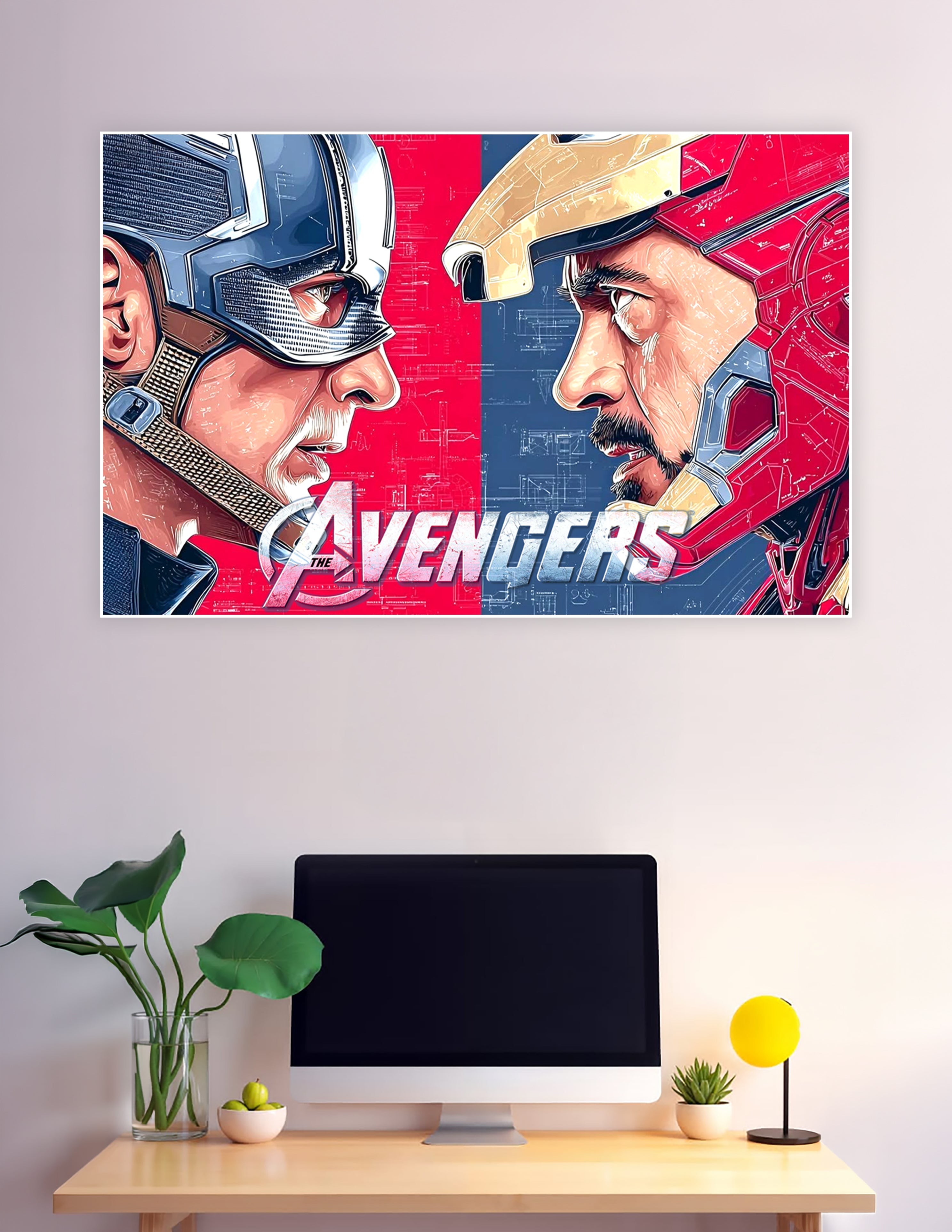 Captain America and Iron Man face-off Avengers illustrated poster
