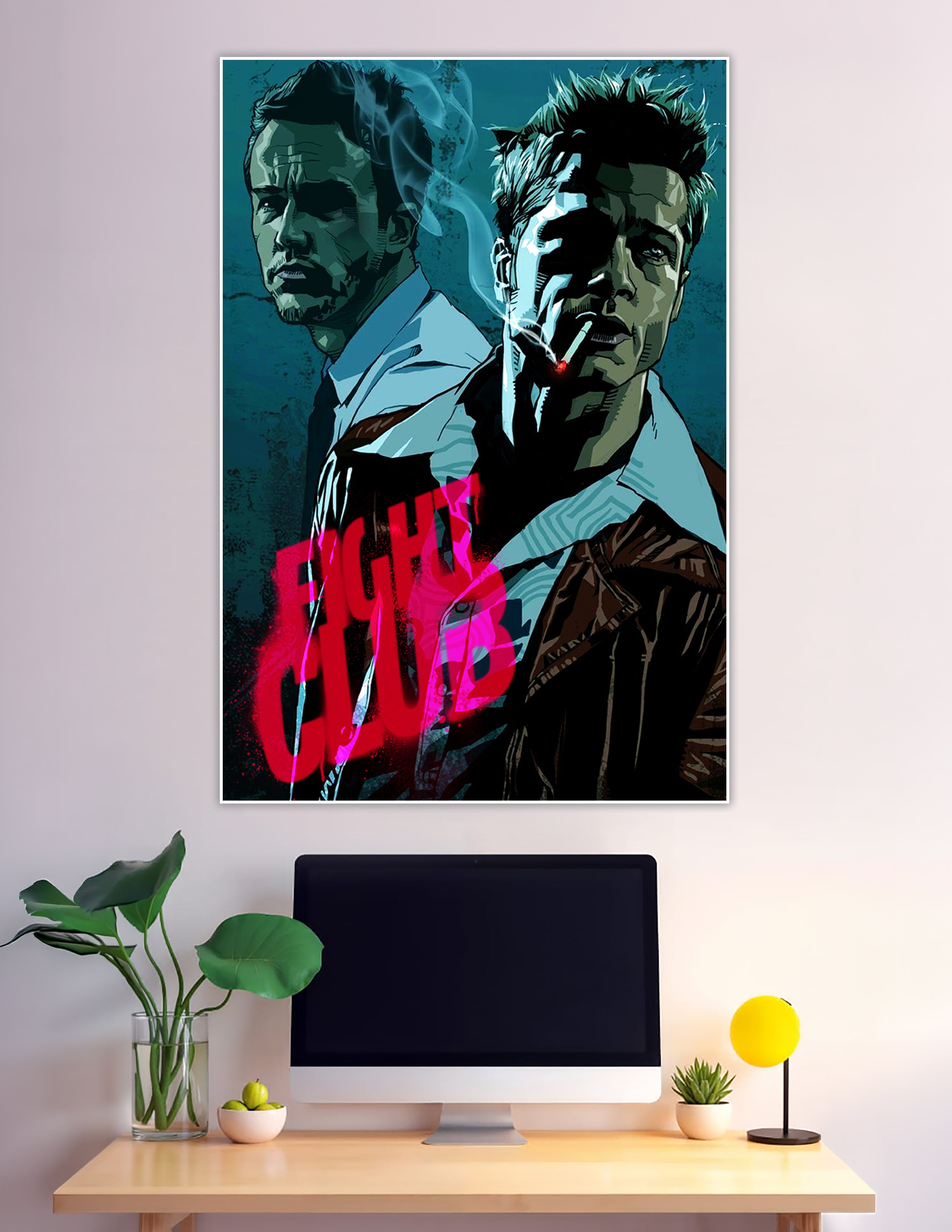 Fight Club comic-style illustrated poster with teal and red