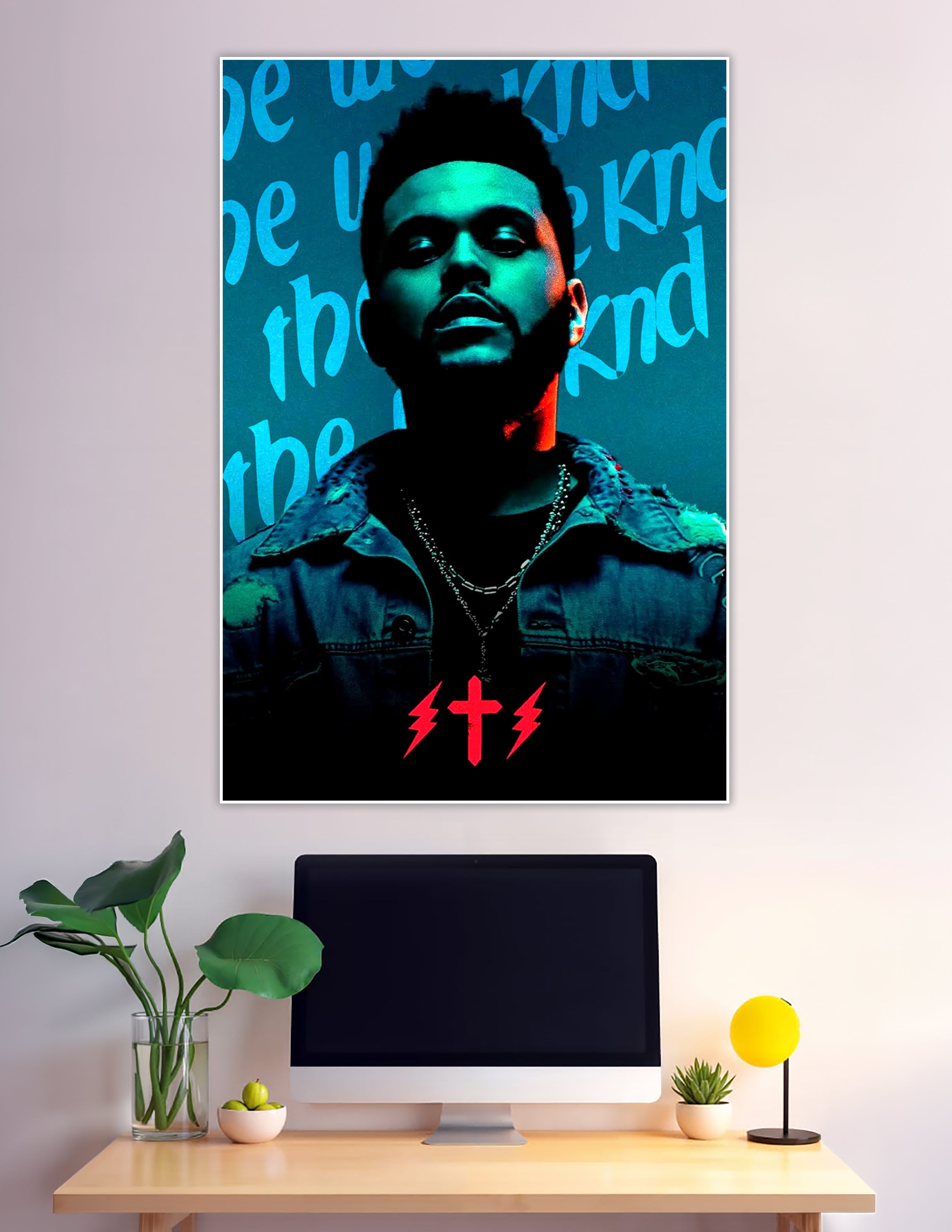 The Weeknd neon portrait poster with XO logo