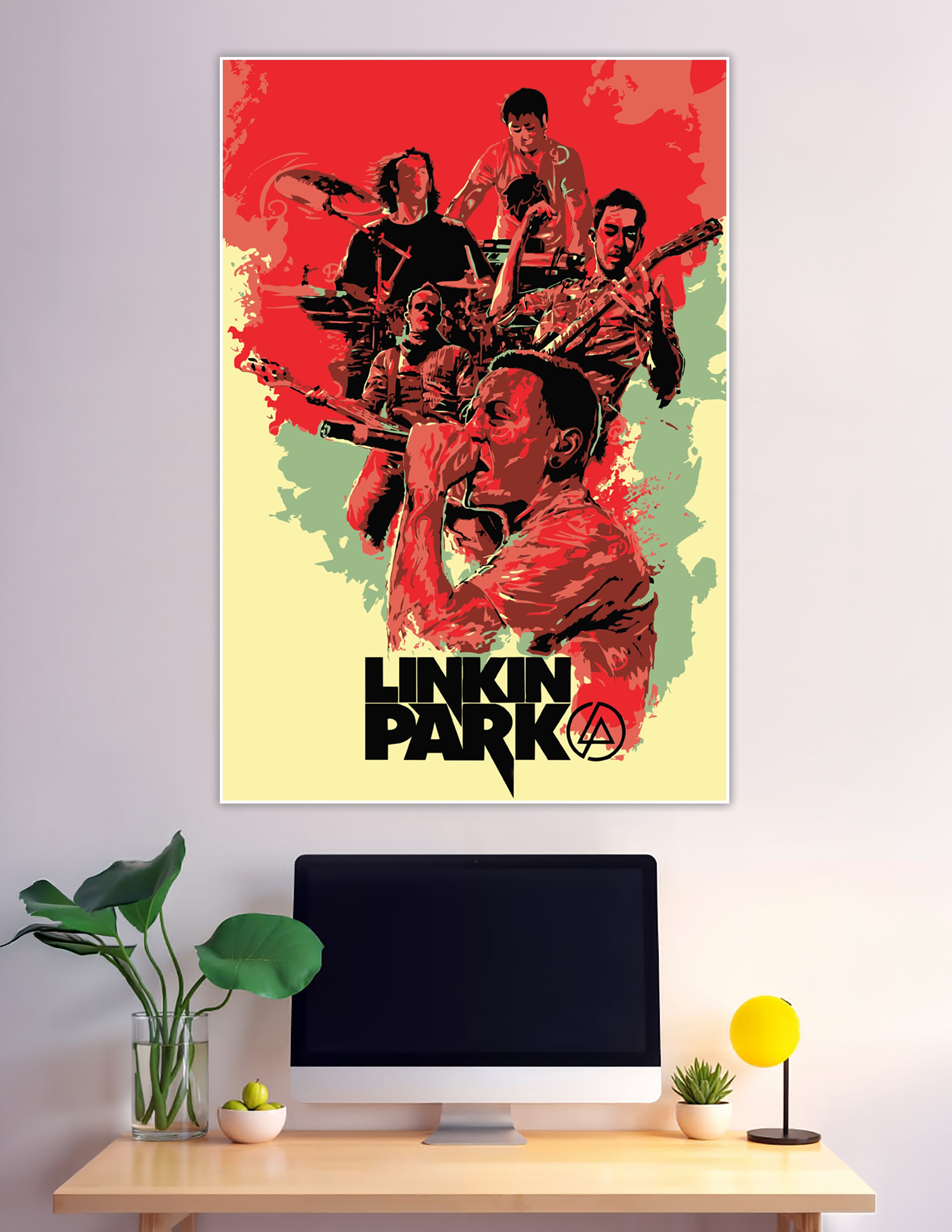 Linkin Park band stencil art poster red cream