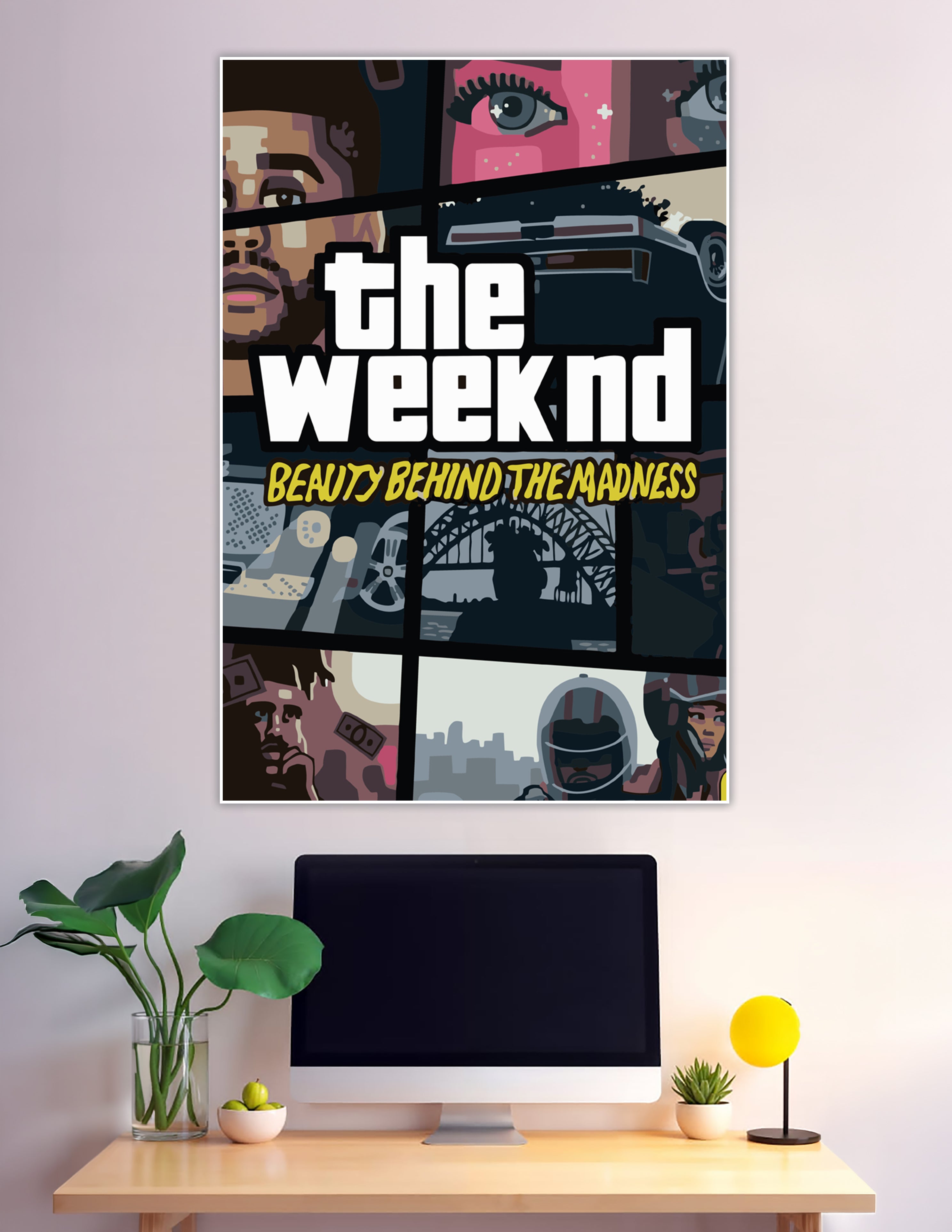 The Weeknd Beauty Behind the Madness GTA style illustrated poster