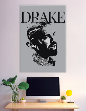 Drake minimalist stencil portrait poster in black and grey