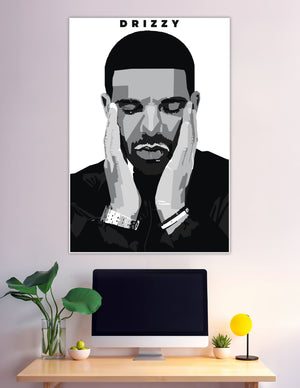 Black and white stencil portrait poster of Drizzy Drake
