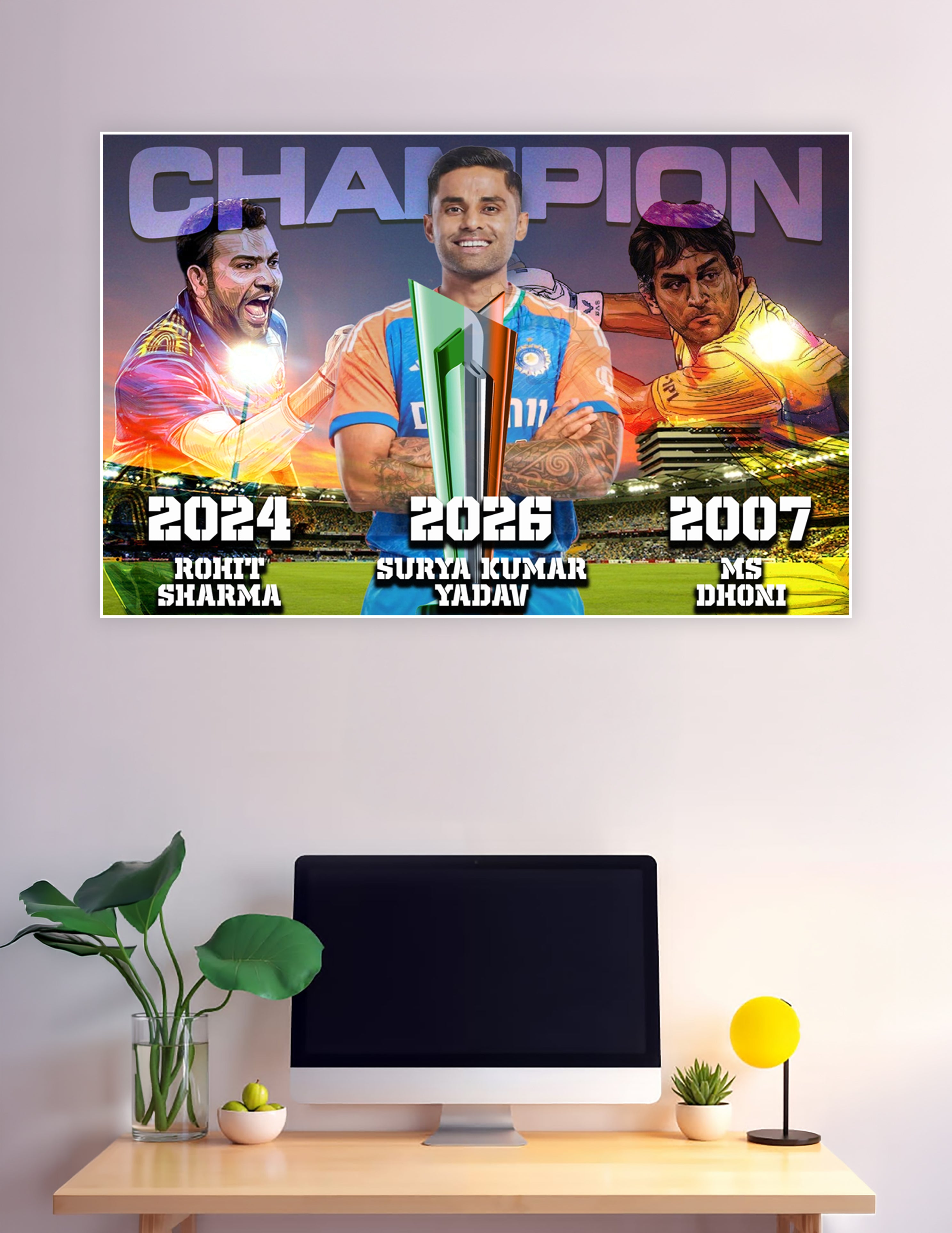 India T20 World Cup Champions poster Dhoni Rohit Surya Kumar