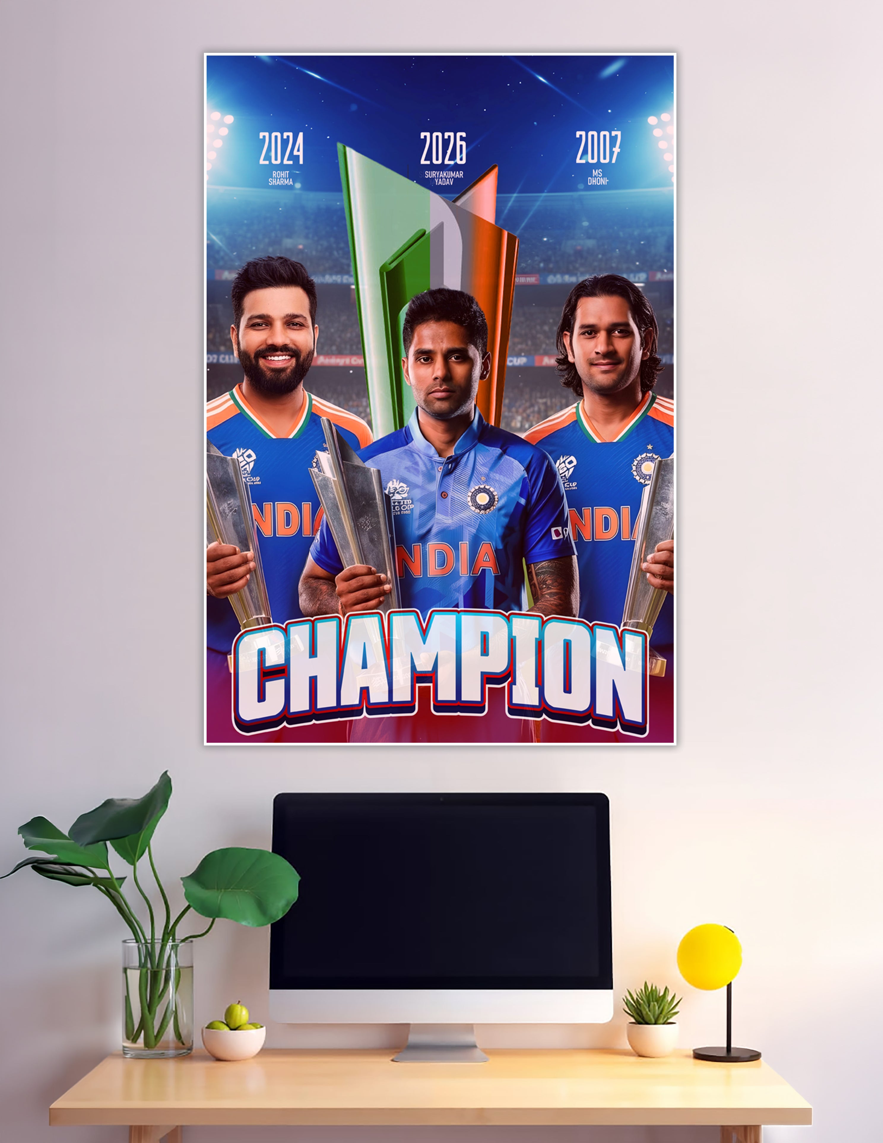 India T20 World Cup champions poster with three captains