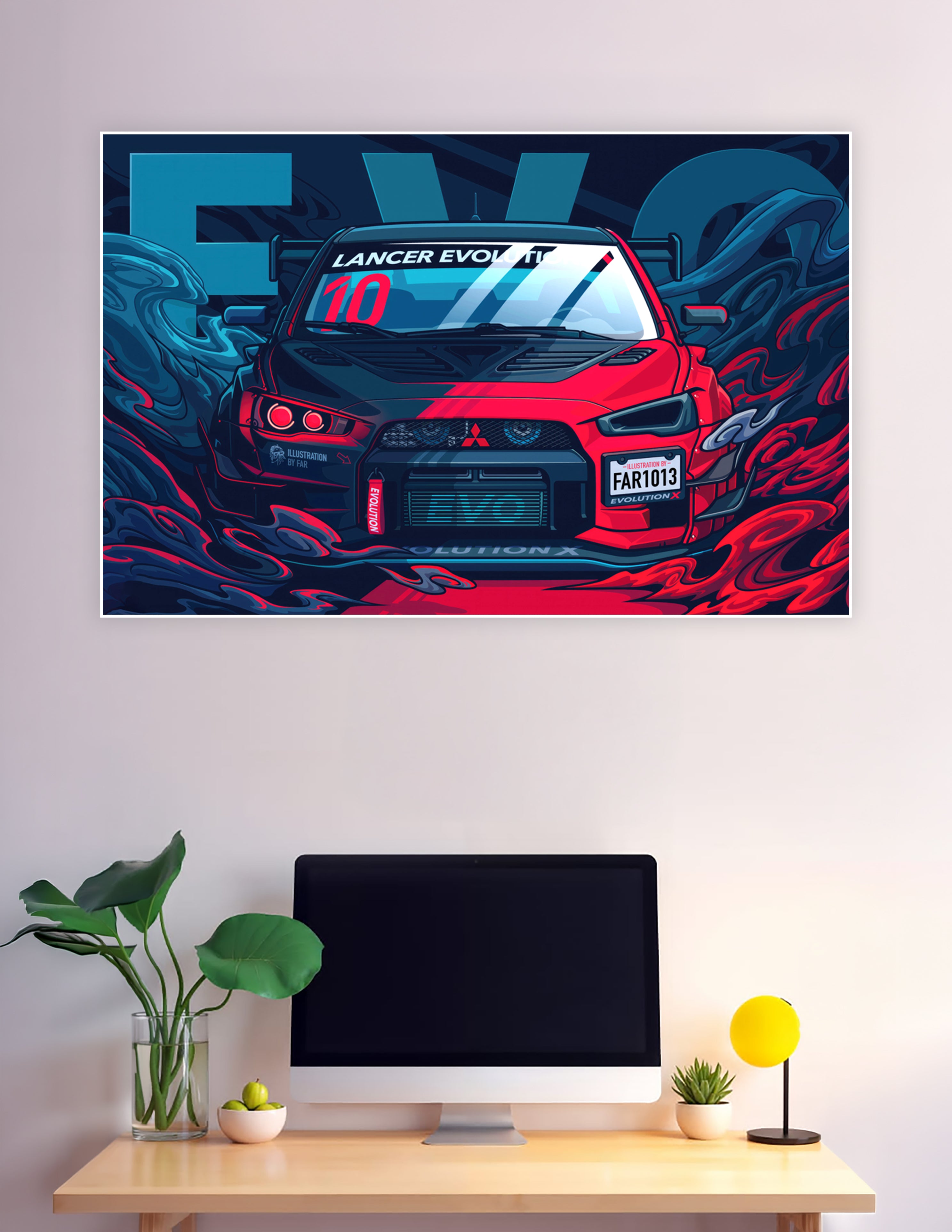 Illustrated Mitsubishi Lancer Evolution X red JDM poster