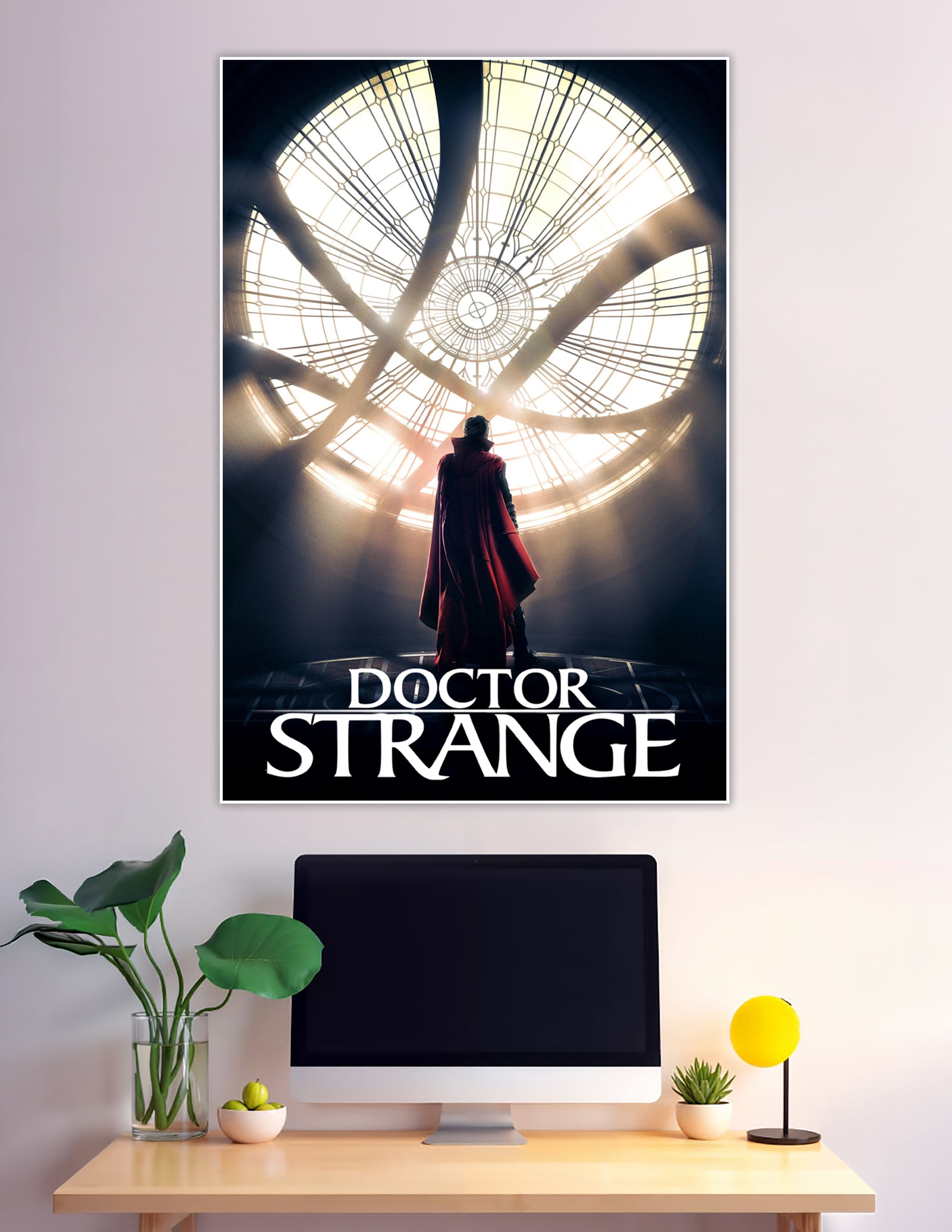 Doctor Strange silhouette red cloak mystical glowing window poster