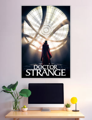 Doctor Strange silhouette red cloak mystical glowing window poster