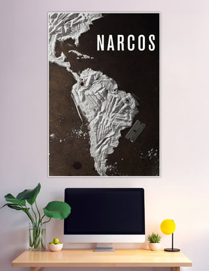 Narcos poster with Latin America map made of cocaine