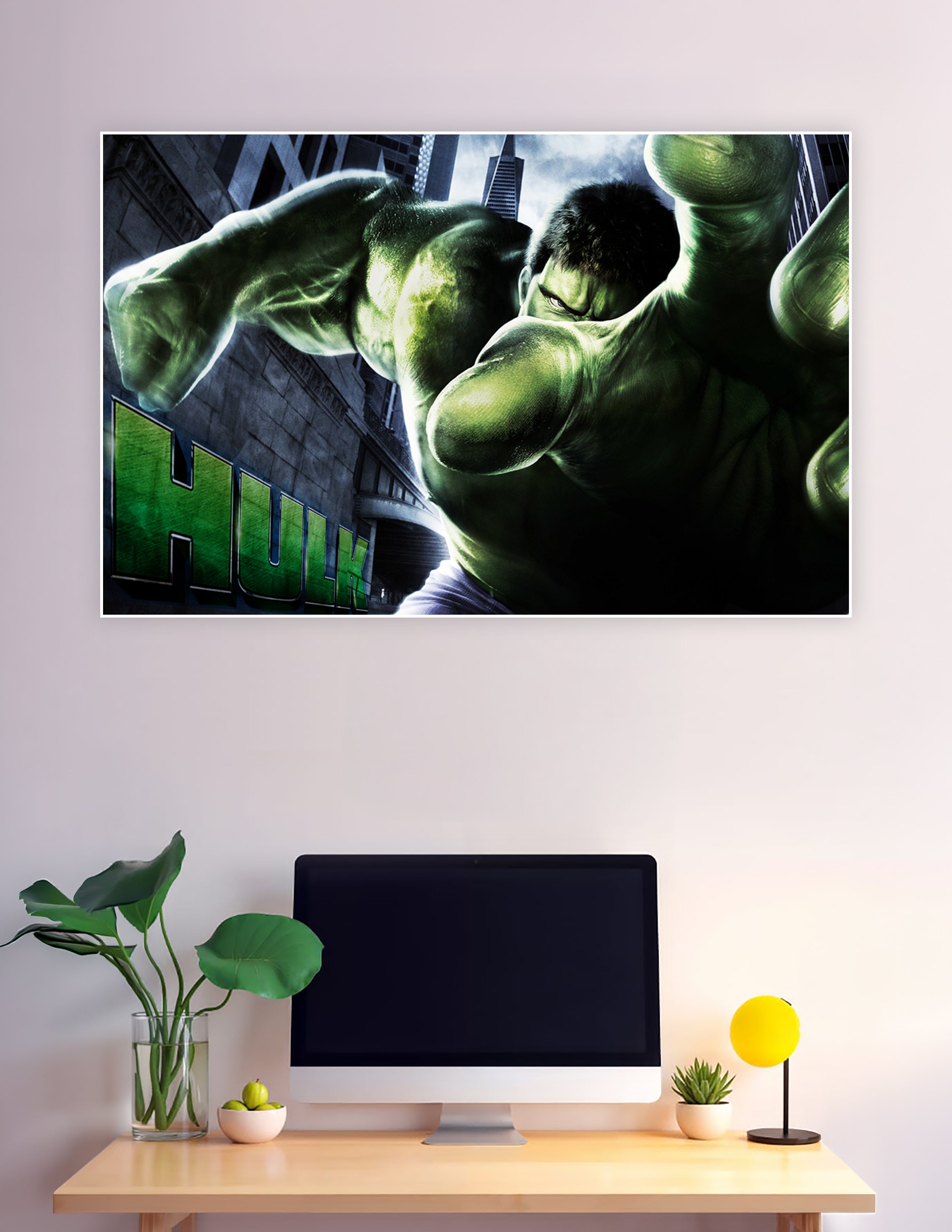 Hulk Marvel superhero punching in city poster