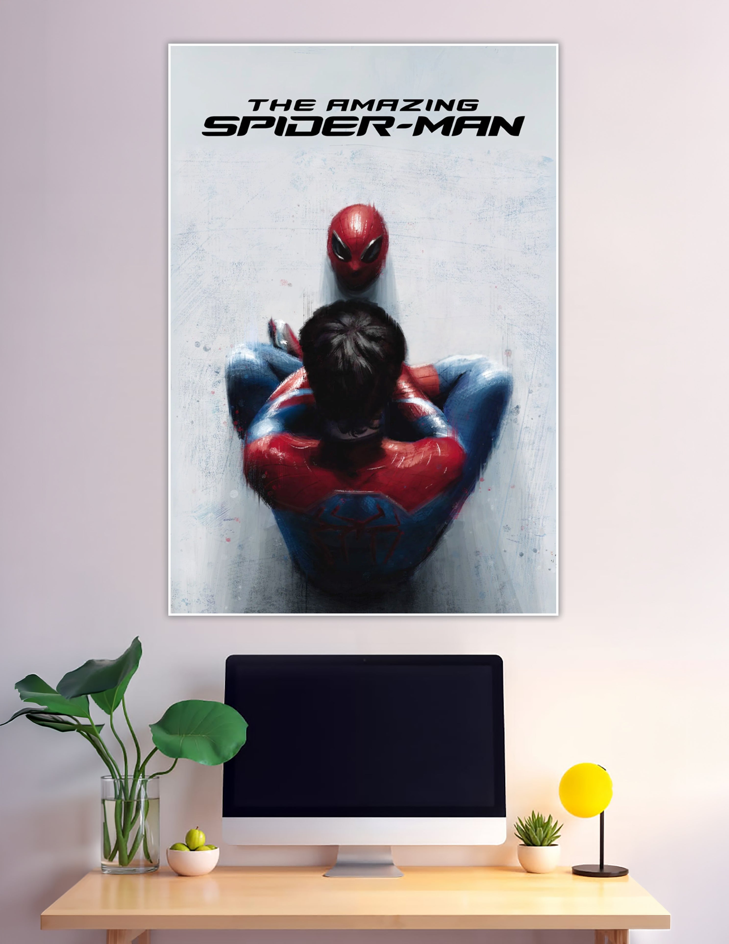 Amazing Spider-Man painted poster showing Peter Parker dual identity