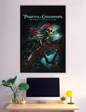 Pirates of the Caribbean skeleton pirate steering ship in storm